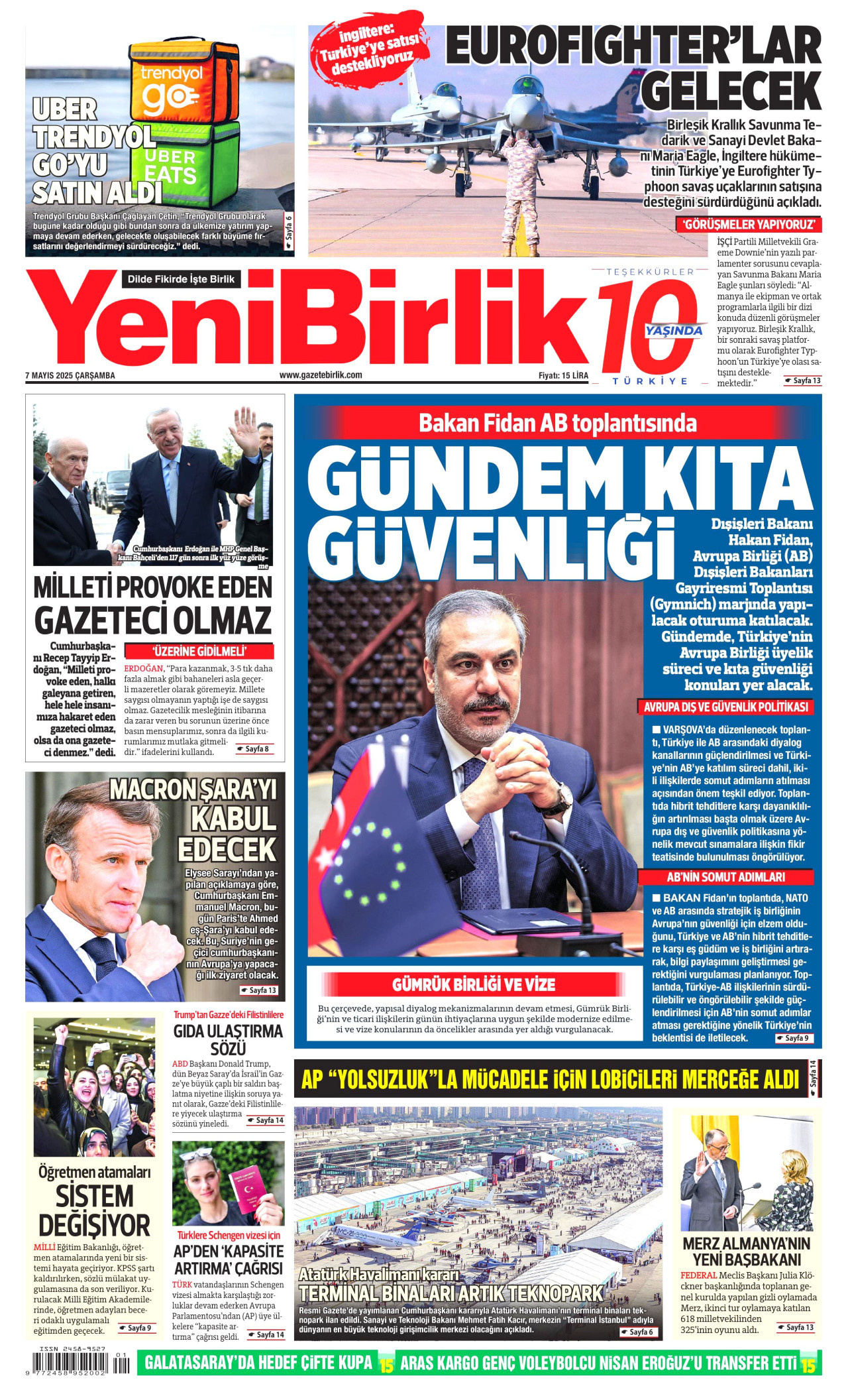 YENİBİRLİK gazetesinin 7 Mayıs 2025 tarihli birinci sayfası
