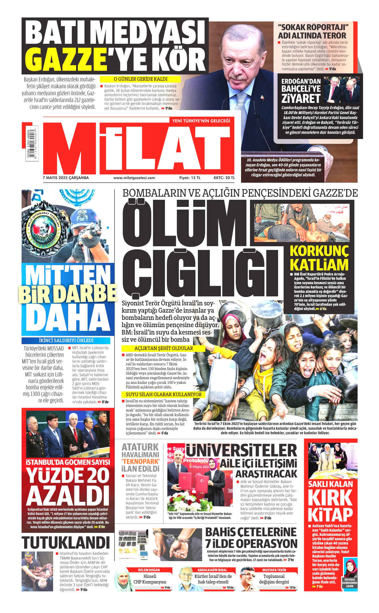 MİLAT gazetesinin 7 Mayıs 2025 tarihli birinci sayfası