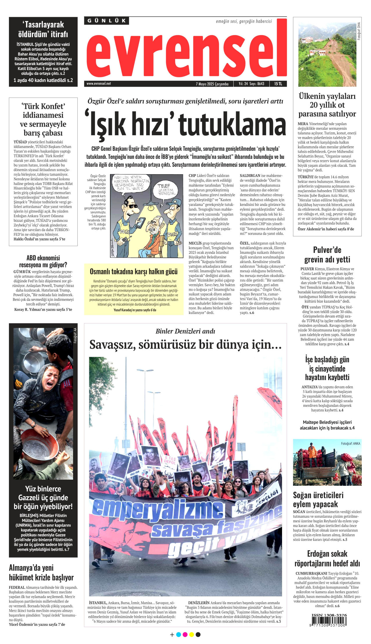 EVRENSEL gazetesinin 7 Mayıs 2025 tarihli birinci sayfası