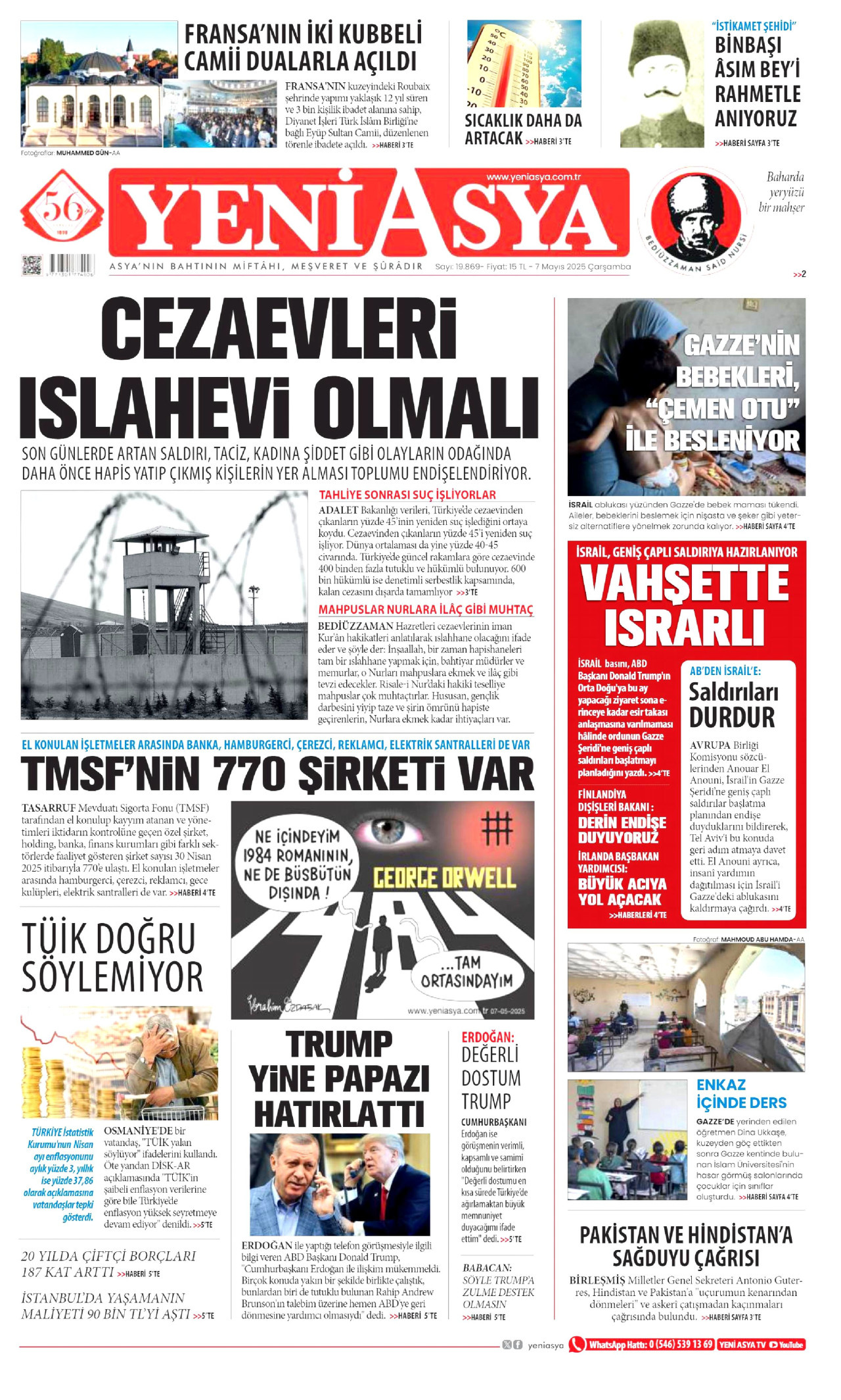 YENİ ASYA gazetesinin 7 Mayıs 2025 tarihli birinci sayfası