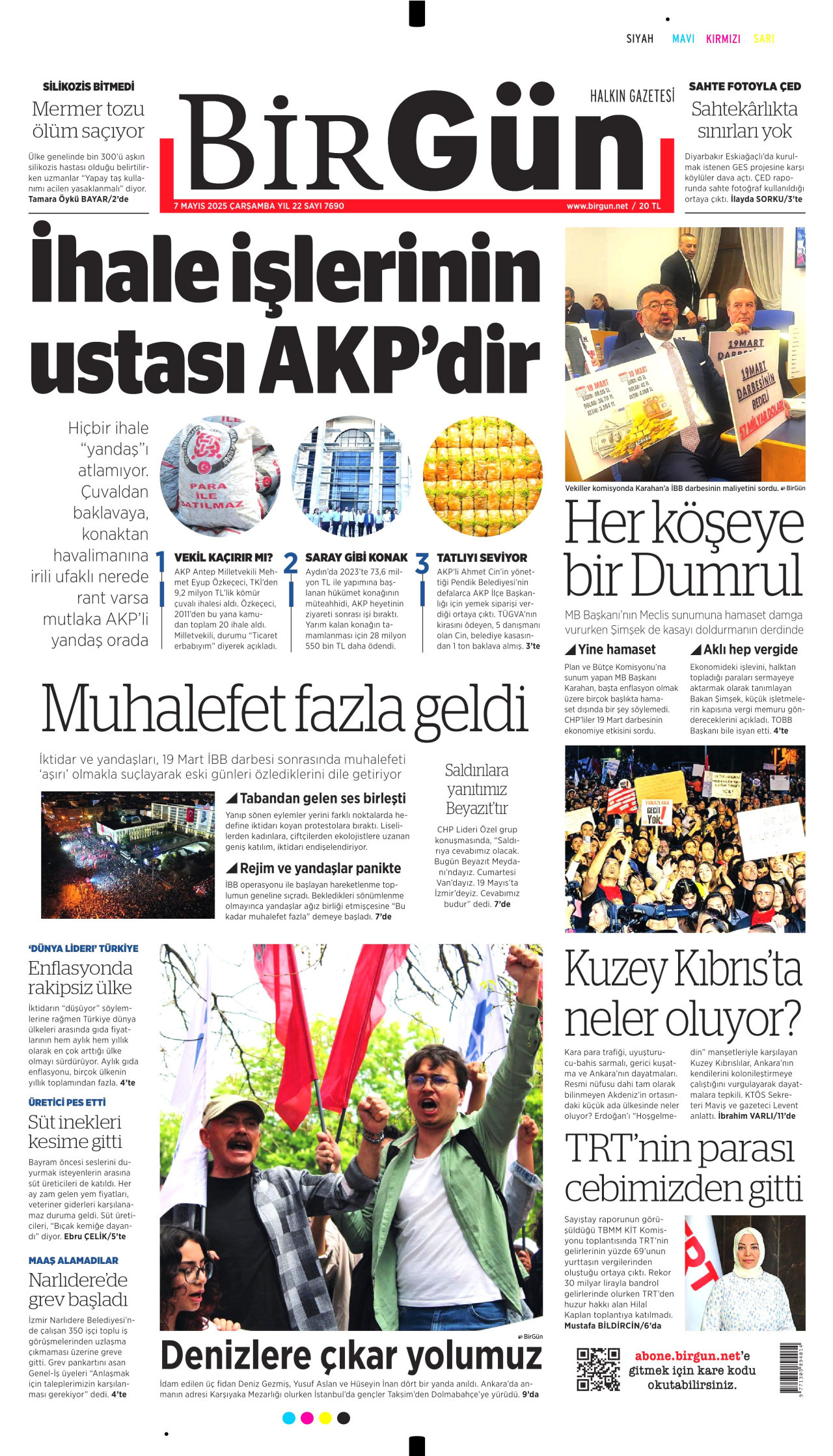 BİRGÜN gazetesinin 7 Mayıs 2025 tarihli birinci sayfası