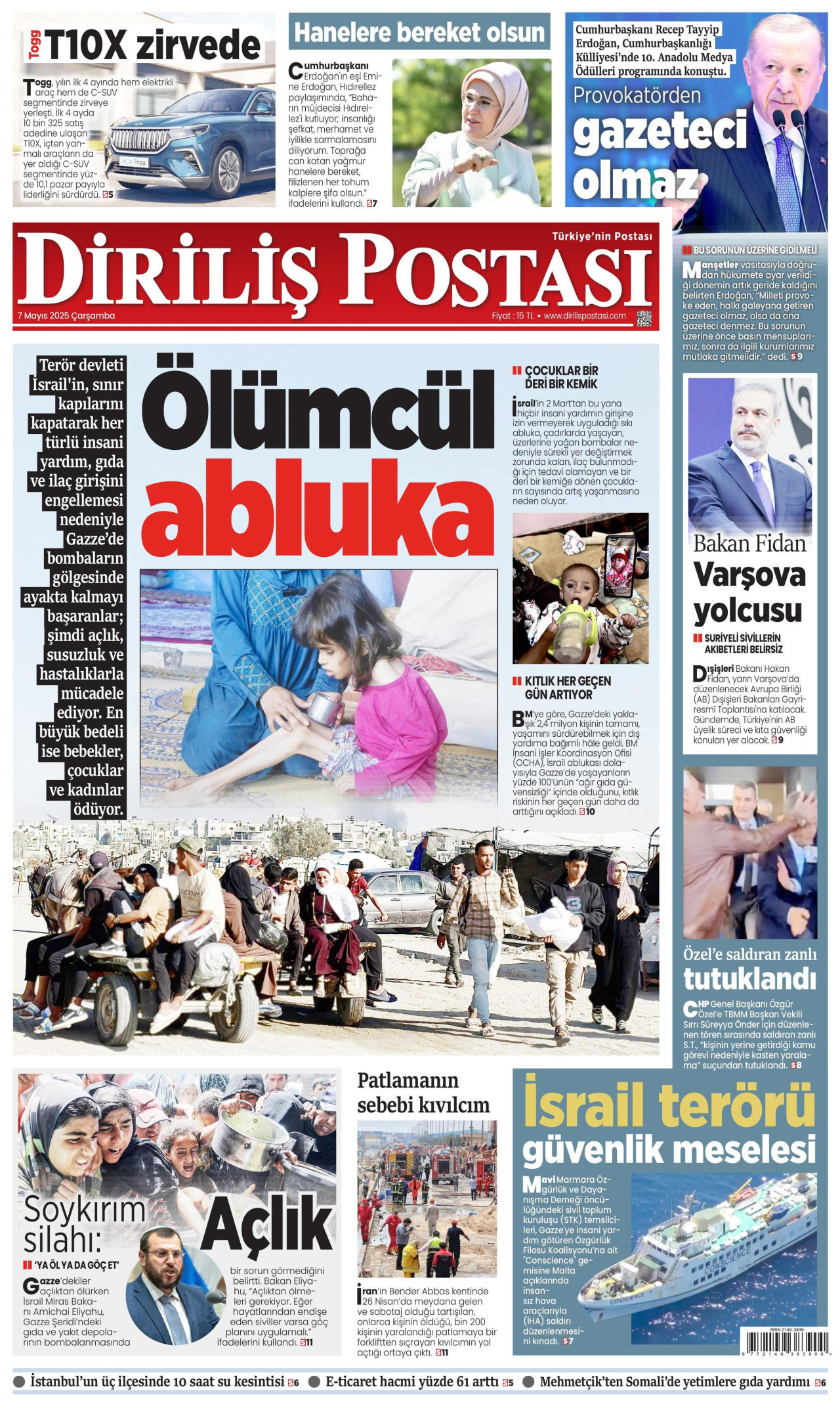 DİRİLİŞ POSTASI gazetesinin 7 Mayıs 2025 tarihli birinci sayfası