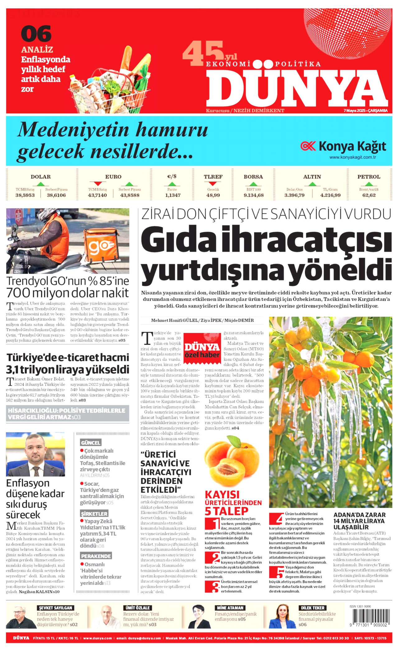 DÜNYA gazetesinin 7 Mayıs 2025 tarihli birinci sayfası