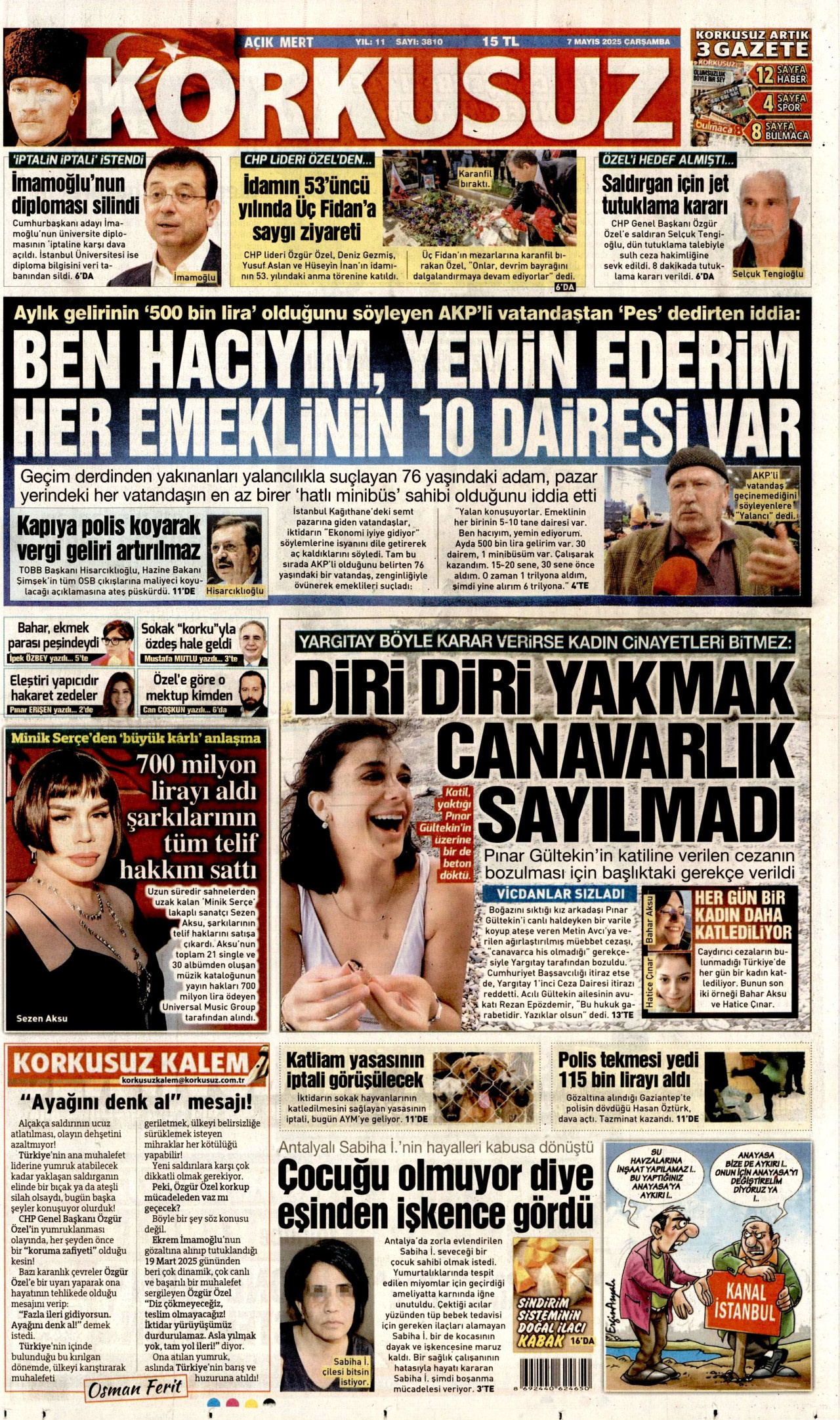 KORKUSUZ gazetesinin 7 Mayıs 2025 tarihli birinci sayfası