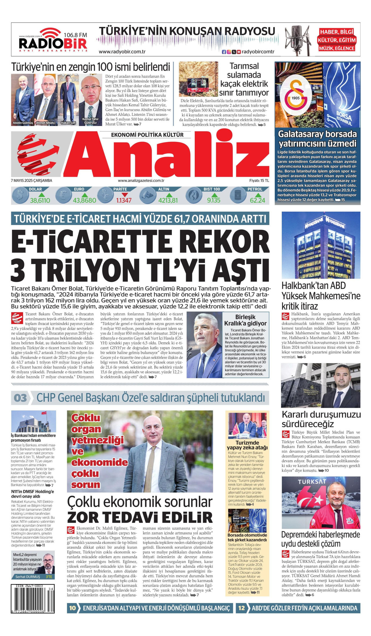 ANALİZ gazetesinin 7 Mayıs 2025 tarihli birinci sayfası