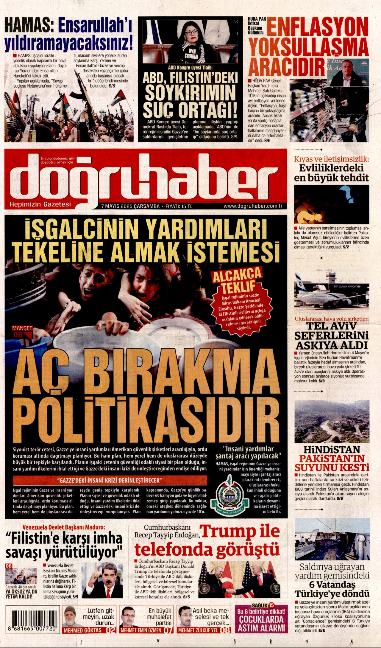 DOĞRU HABER gazetesinin 7 Mayıs 2025 tarihli birinci sayfası