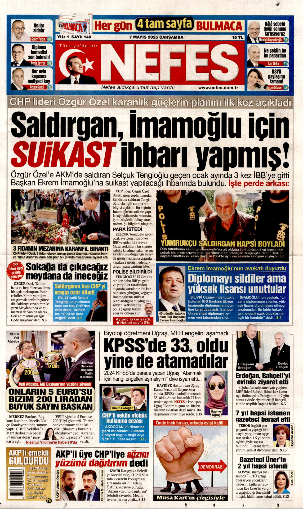 NEFES gazetesinin 7 Mayıs 2025 tarihli birinci sayfası