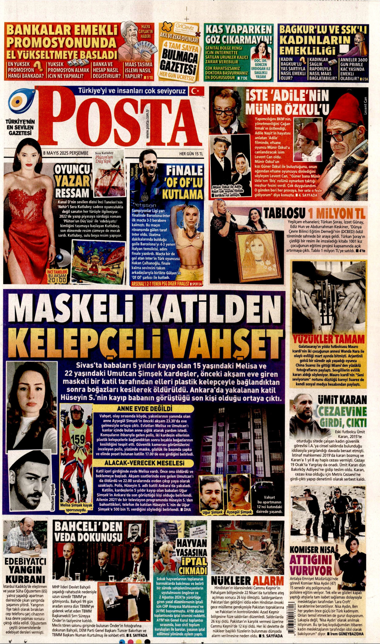 POSTA gazetesinin 8 Mayıs 2025 tarihli birinci sayfası