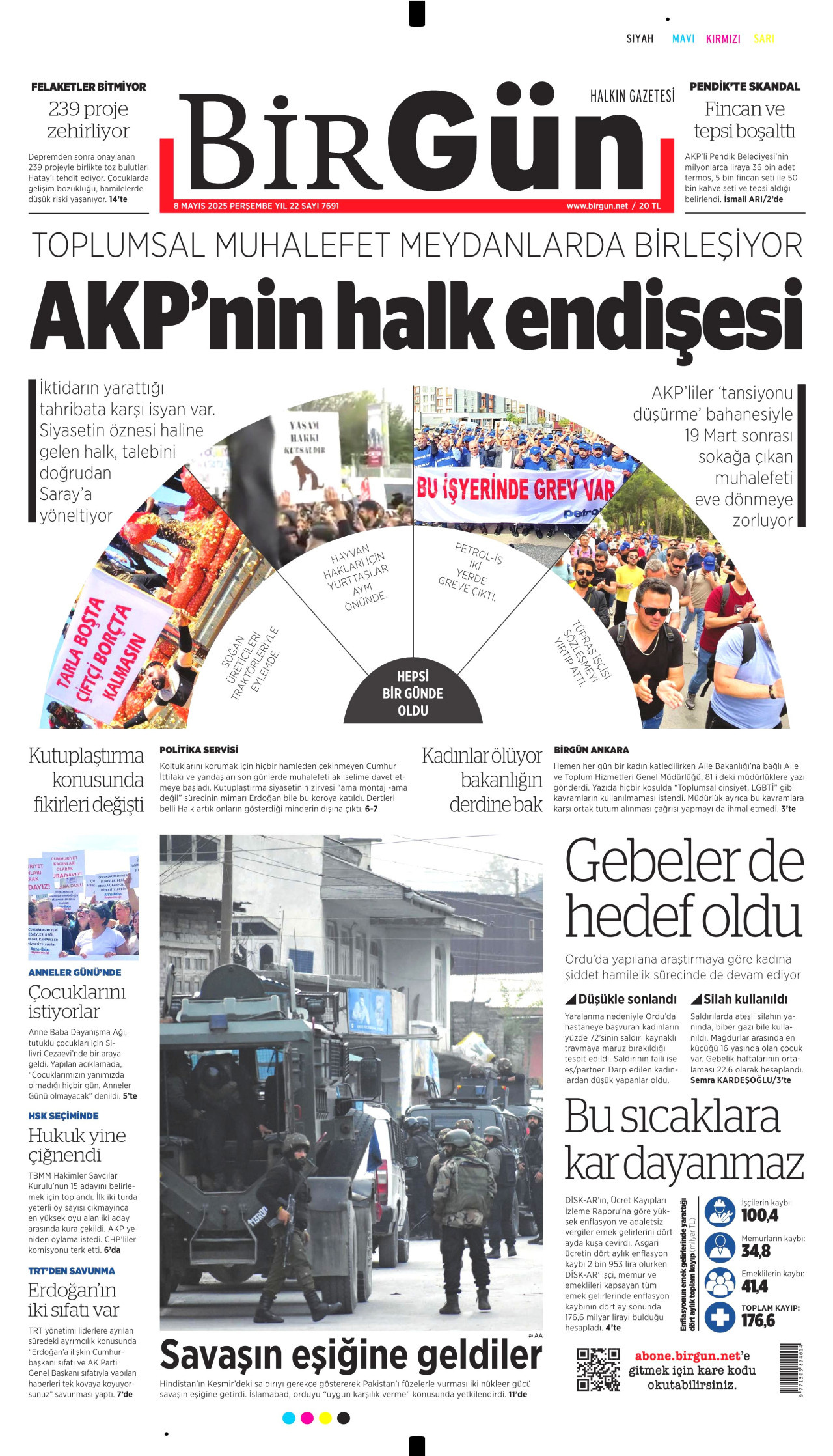 BİRGÜN gazetesinin 8 Mayıs 2025 tarihli birinci sayfası