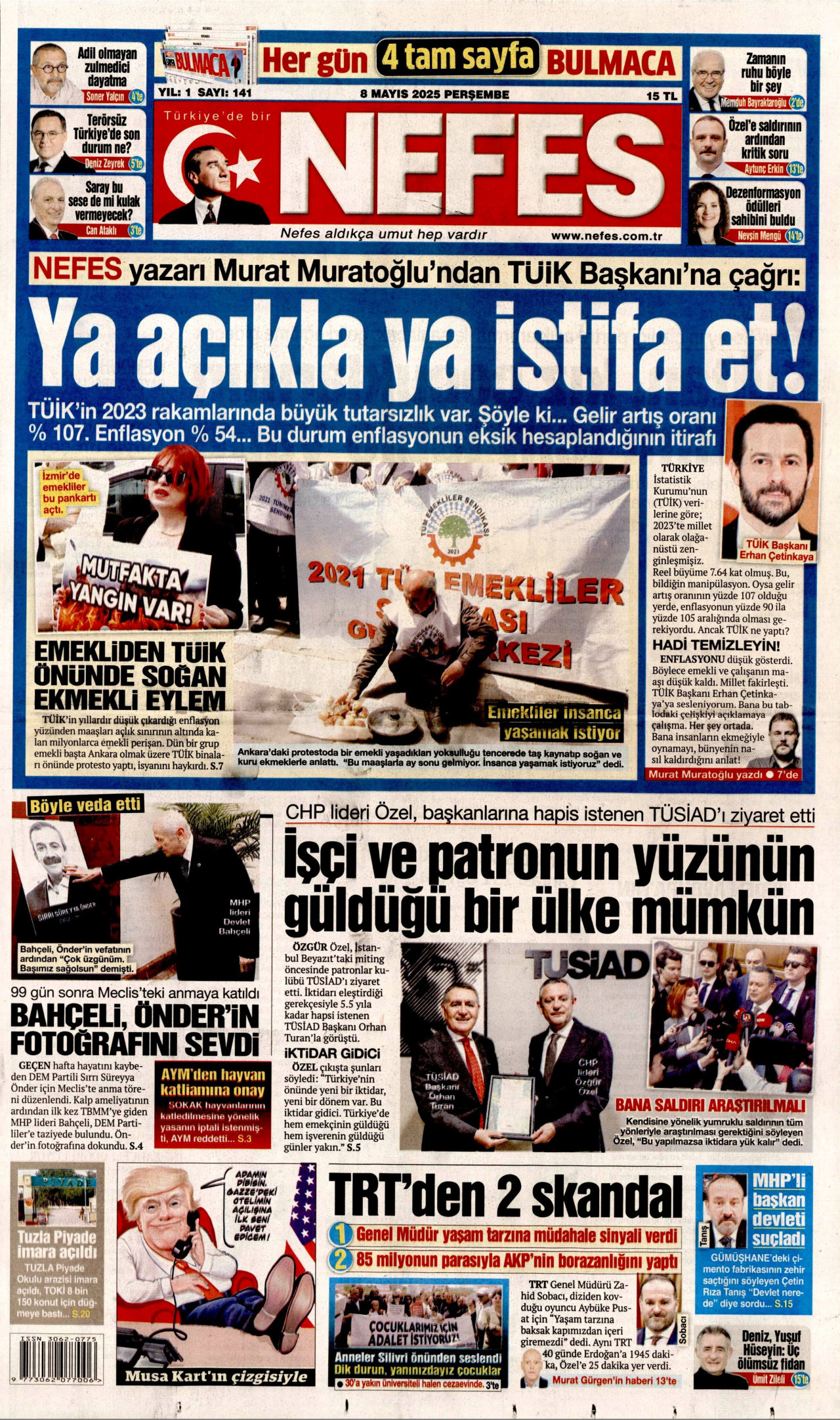 NEFES gazetesinin 8 Mayıs 2025 tarihli birinci sayfası