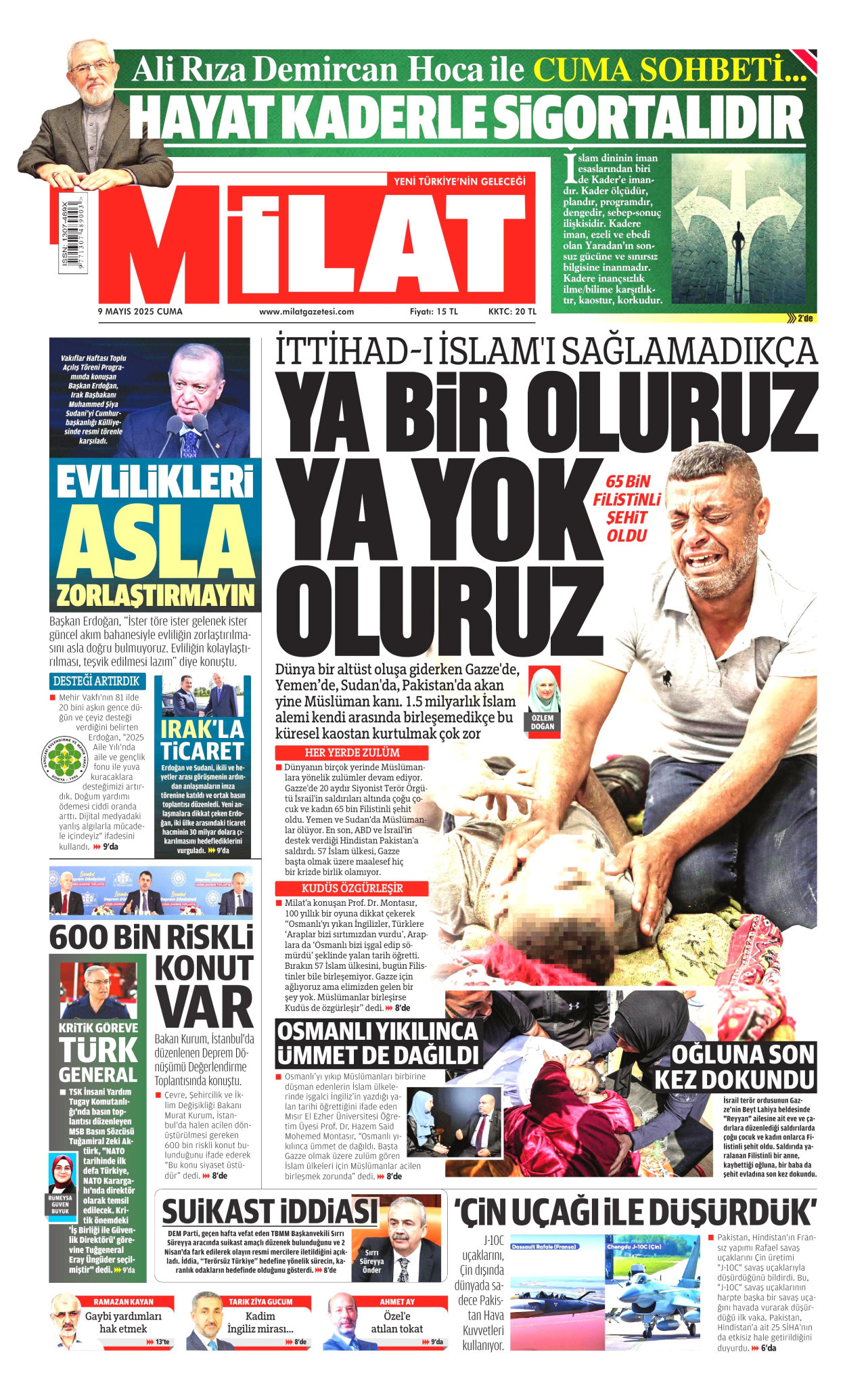 MİLAT gazetesinin 9 Mayıs 2025 tarihli birinci sayfası