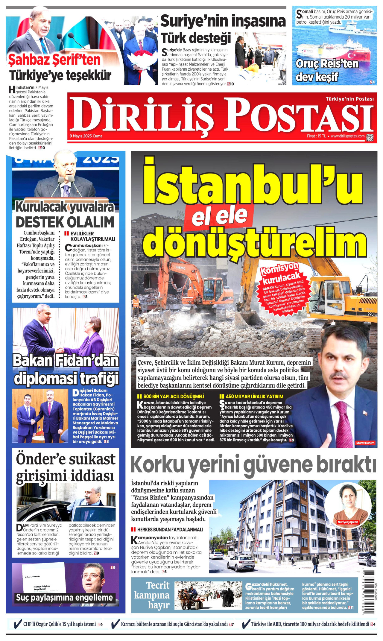 DİRİLİŞ POSTASI gazetesinin 9 Mayıs 2025 tarihli birinci sayfası
