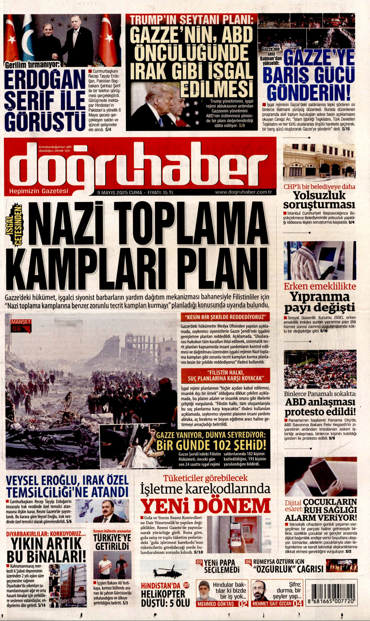 DOĞRU HABER gazetesinin 9 Mayıs 2025 tarihli birinci sayfası