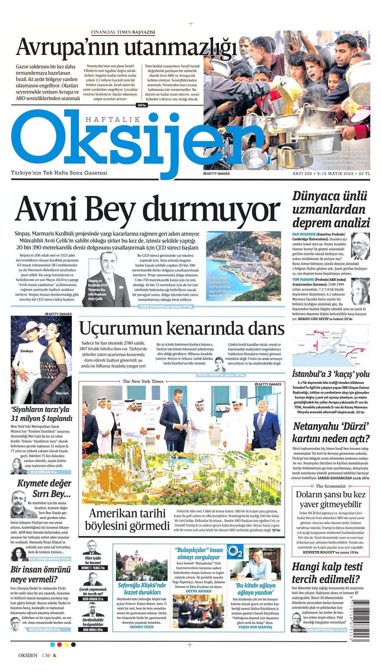 OKSİJEN gazetesinin 9 Mayıs 2025 tarihli birinci sayfası