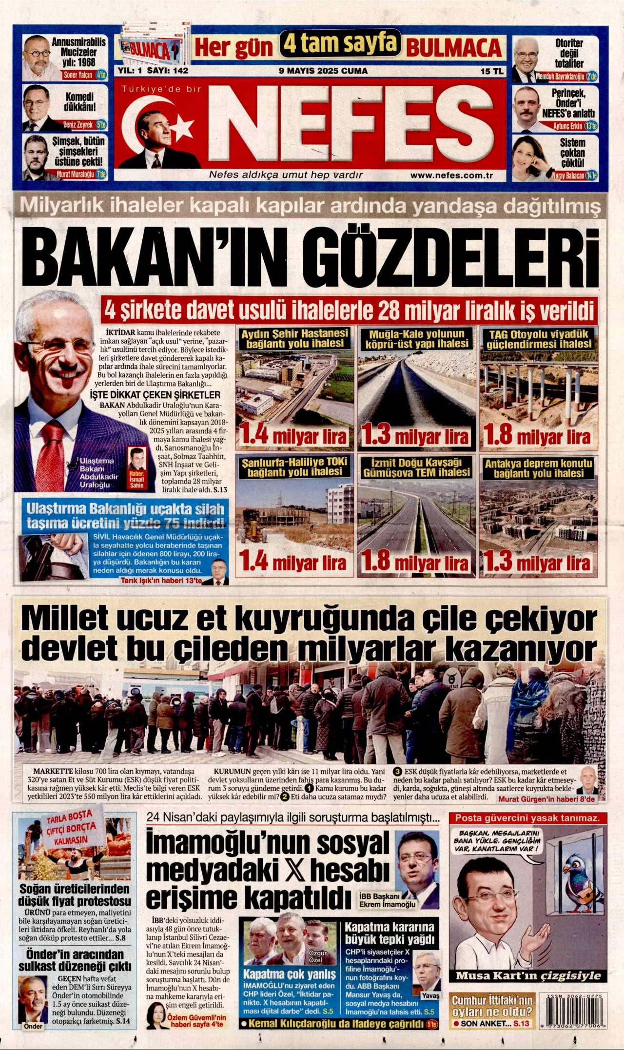 NEFES gazetesinin 9 Mayıs 2025 tarihli birinci sayfası