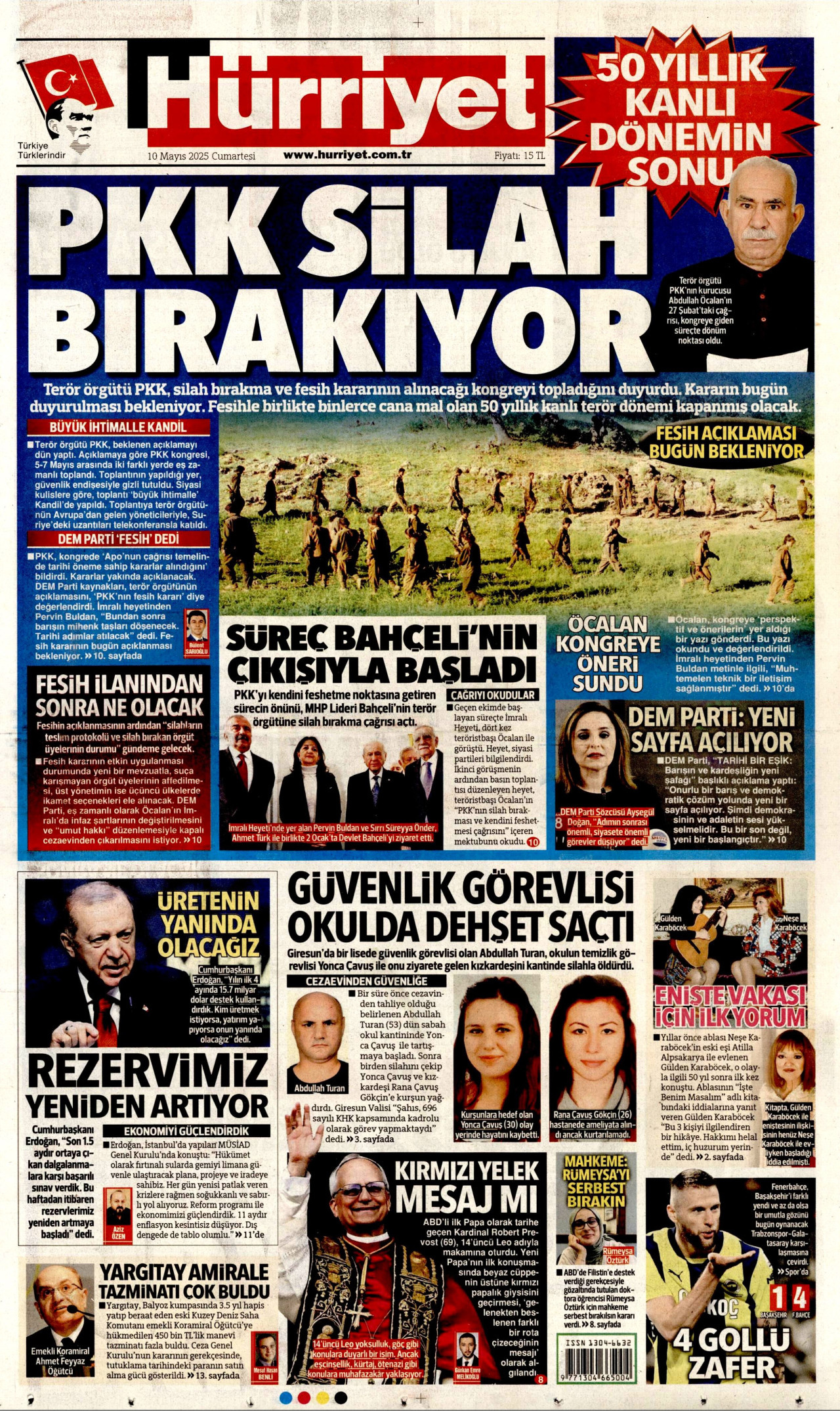 HÜRRİYET gazetesinin 10 Mayıs 2025 tarihli birinci sayfası