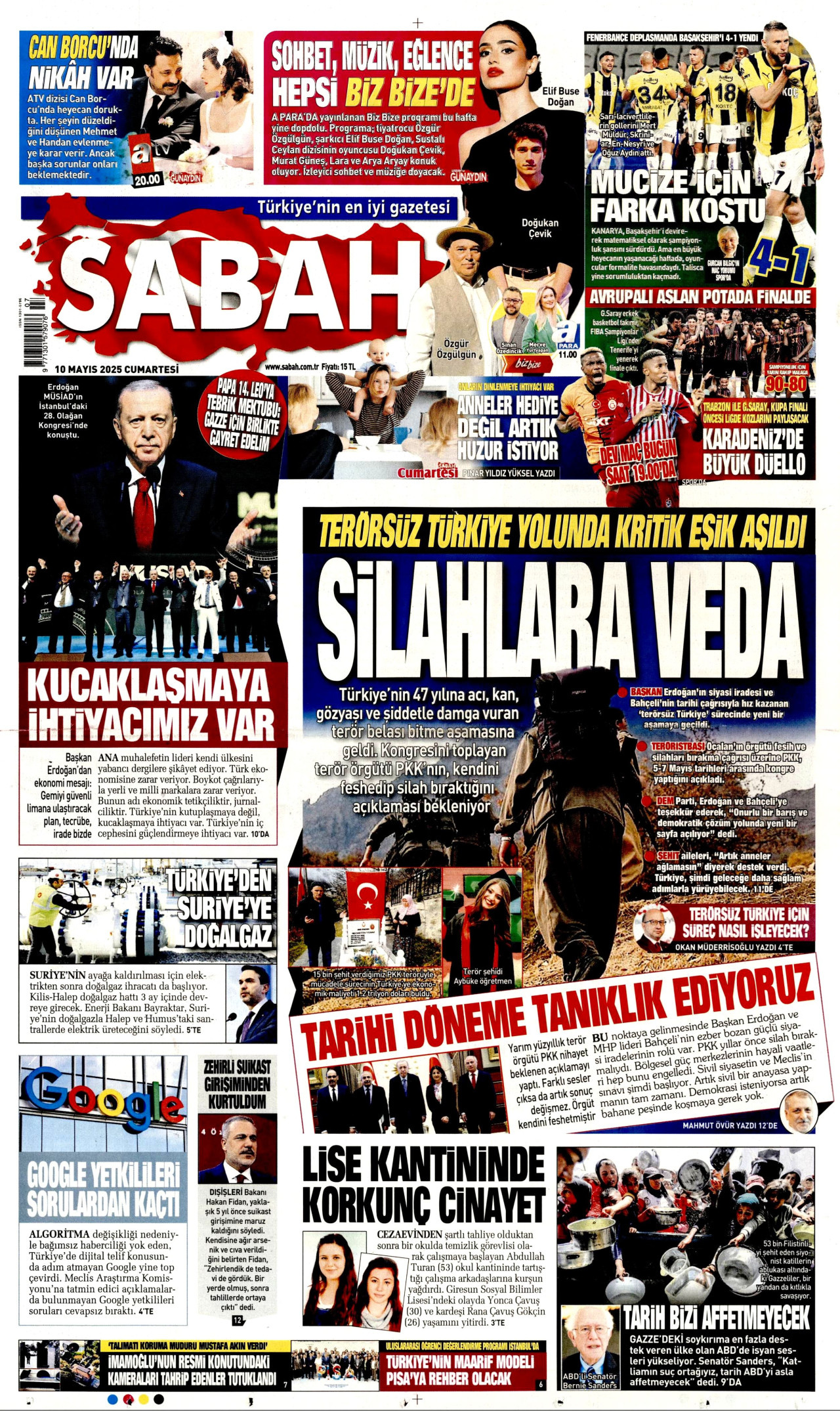 SABAH gazetesinin 10 Mayıs 2025 tarihli birinci sayfası