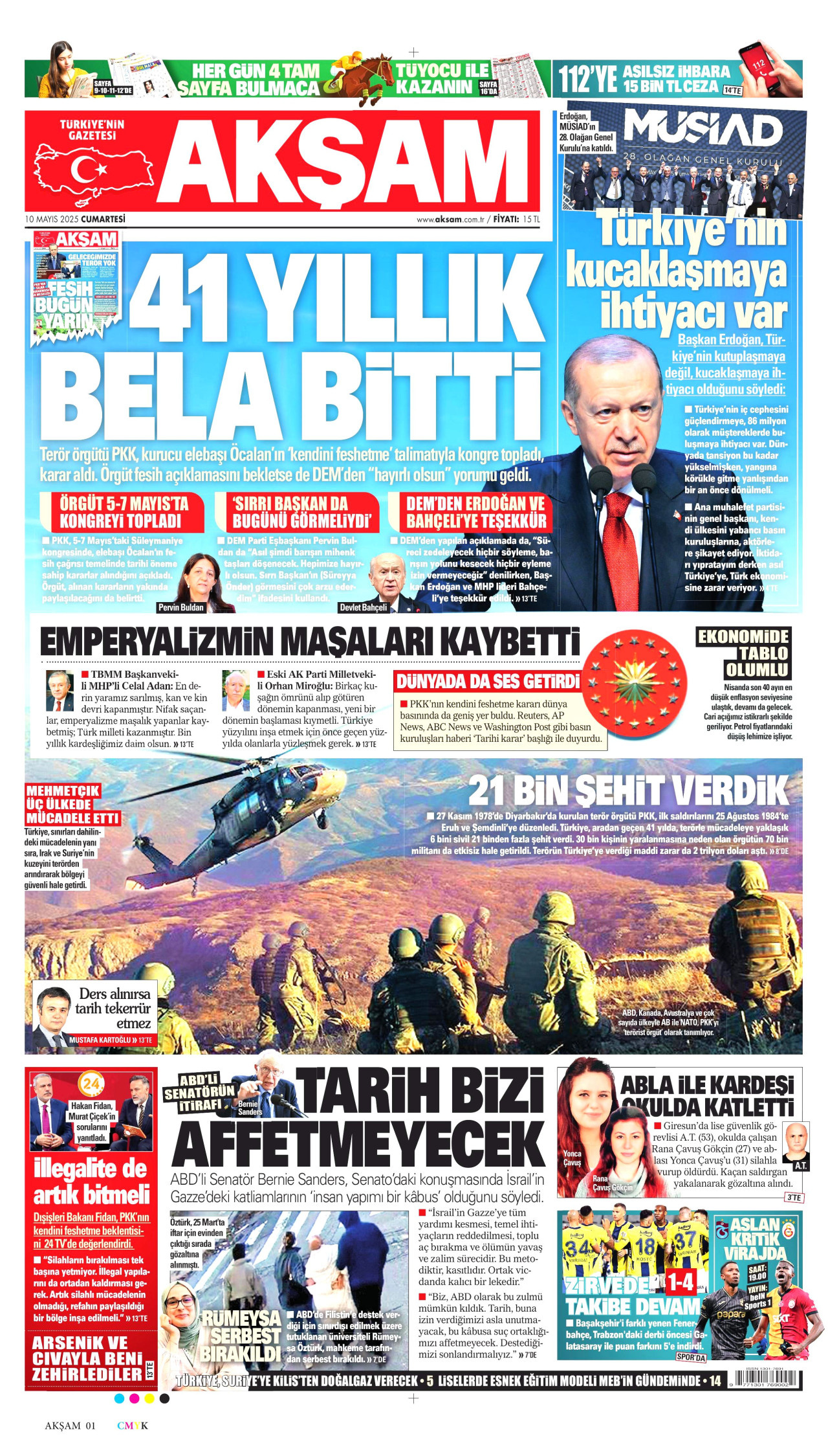 AKŞAM gazetesinin 10 Mayıs 2025 tarihli birinci sayfası