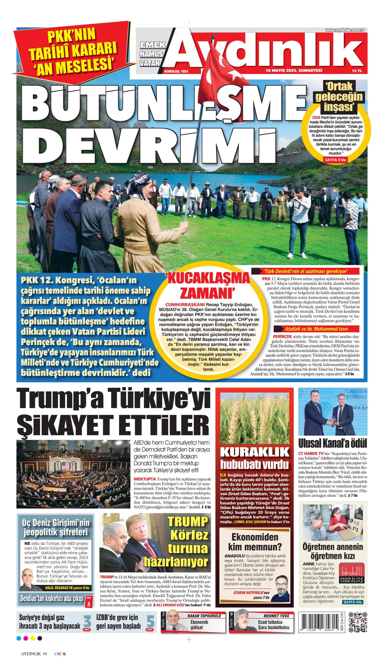 AYDINLIK GAZETESİ gazetesinin 10 Mayıs 2025 tarihli birinci sayfası