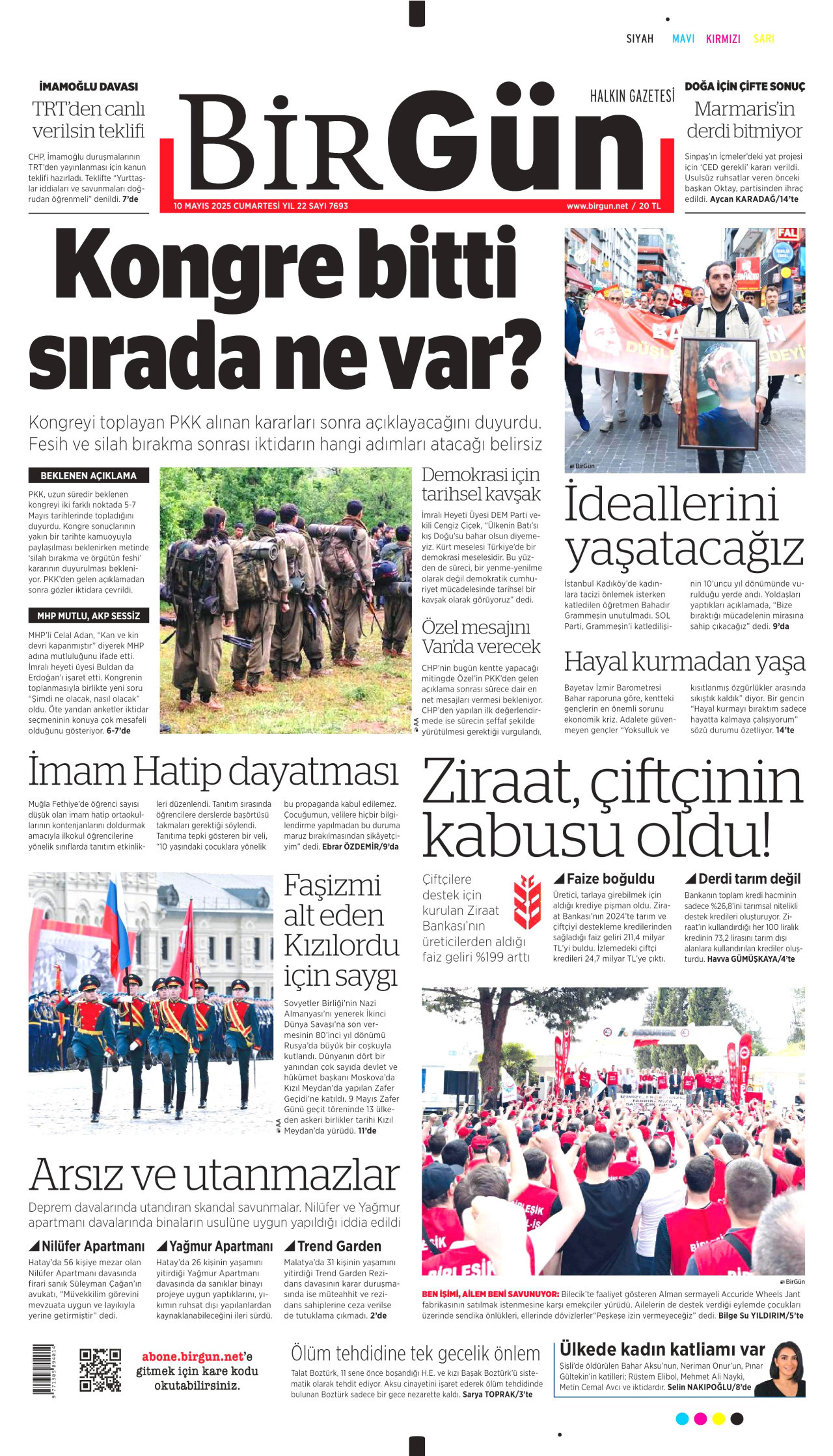BİRGÜN gazetesinin 10 Mayıs 2025 tarihli birinci sayfası