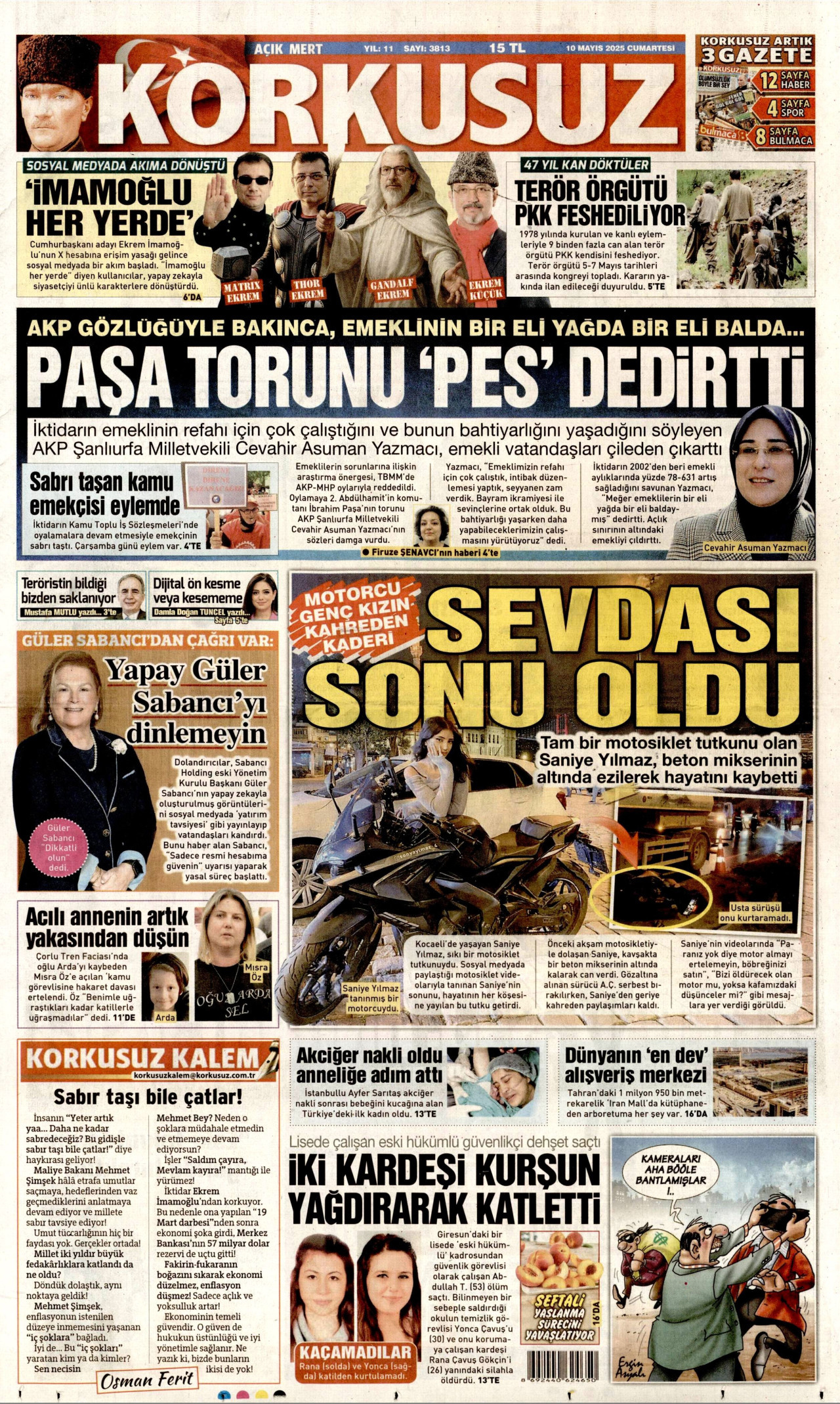 KORKUSUZ gazetesinin 10 Mayıs 2025 tarihli birinci sayfası