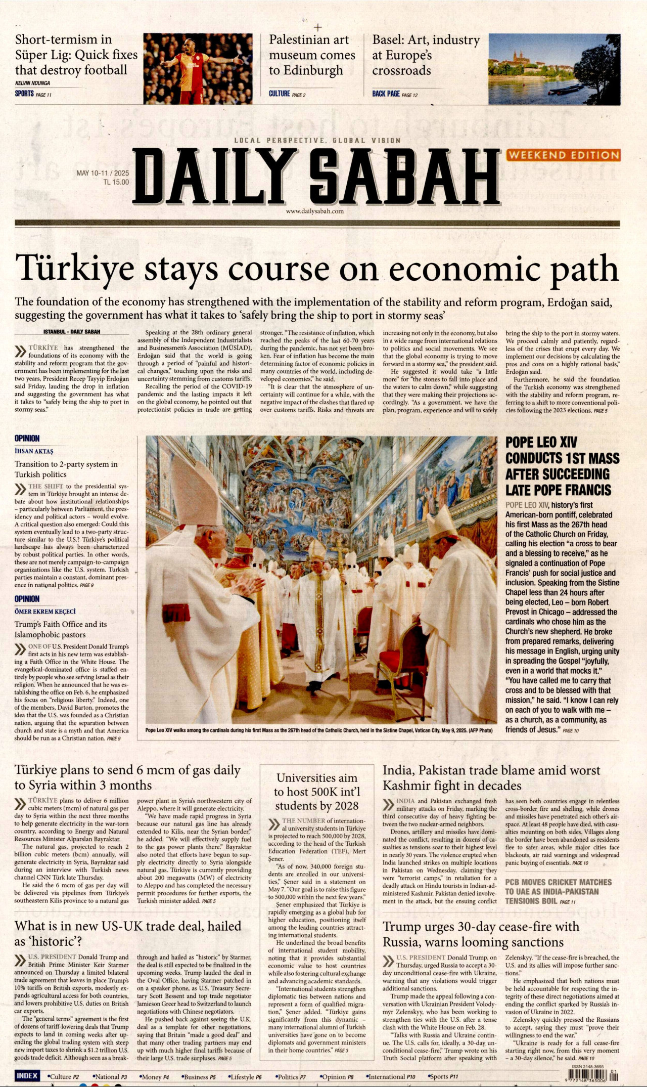 DAİLY SABAH gazetesinin 10 Mayıs 2025 tarihli birinci sayfası