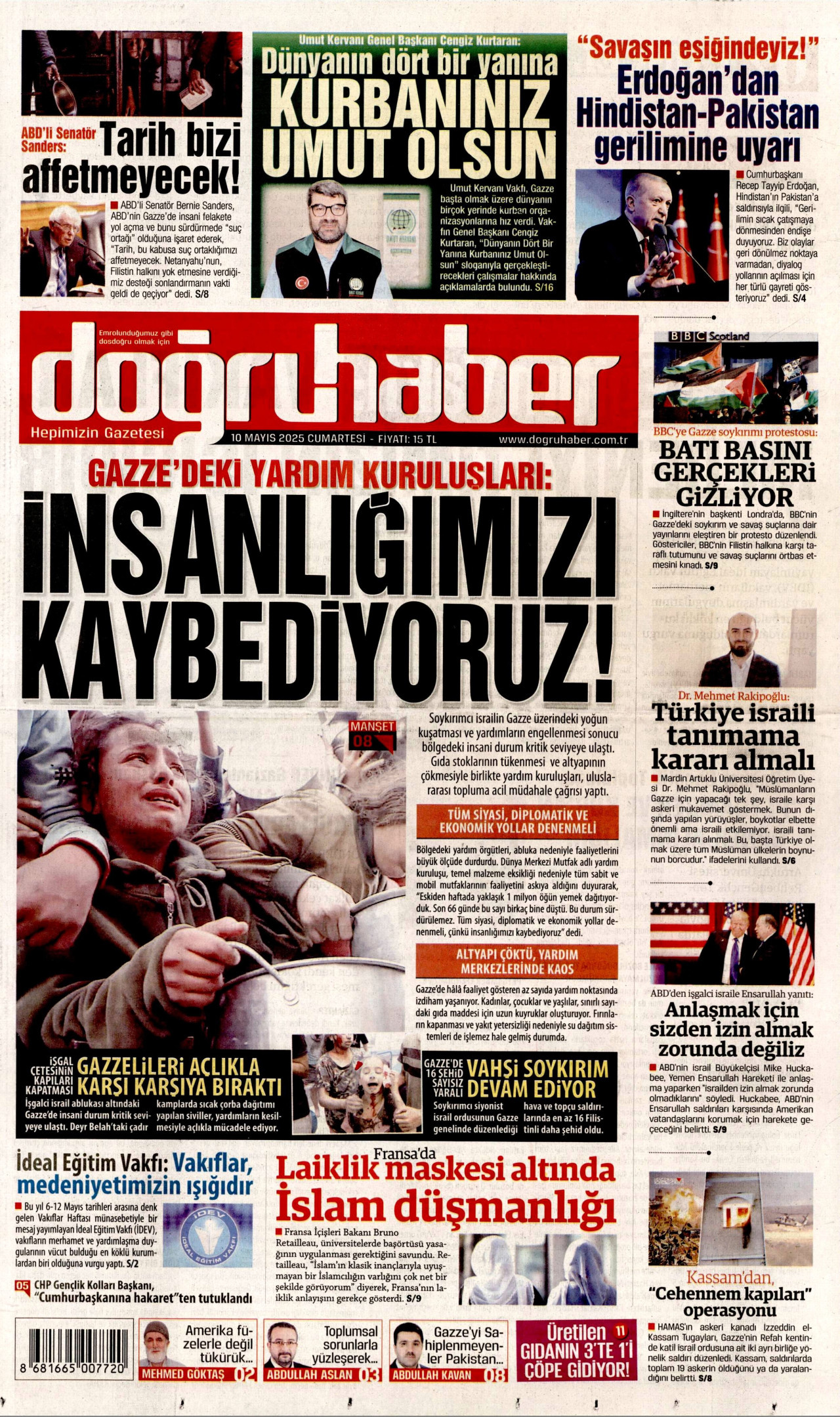 DOĞRU HABER gazetesinin 10 Mayıs 2025 tarihli birinci sayfası