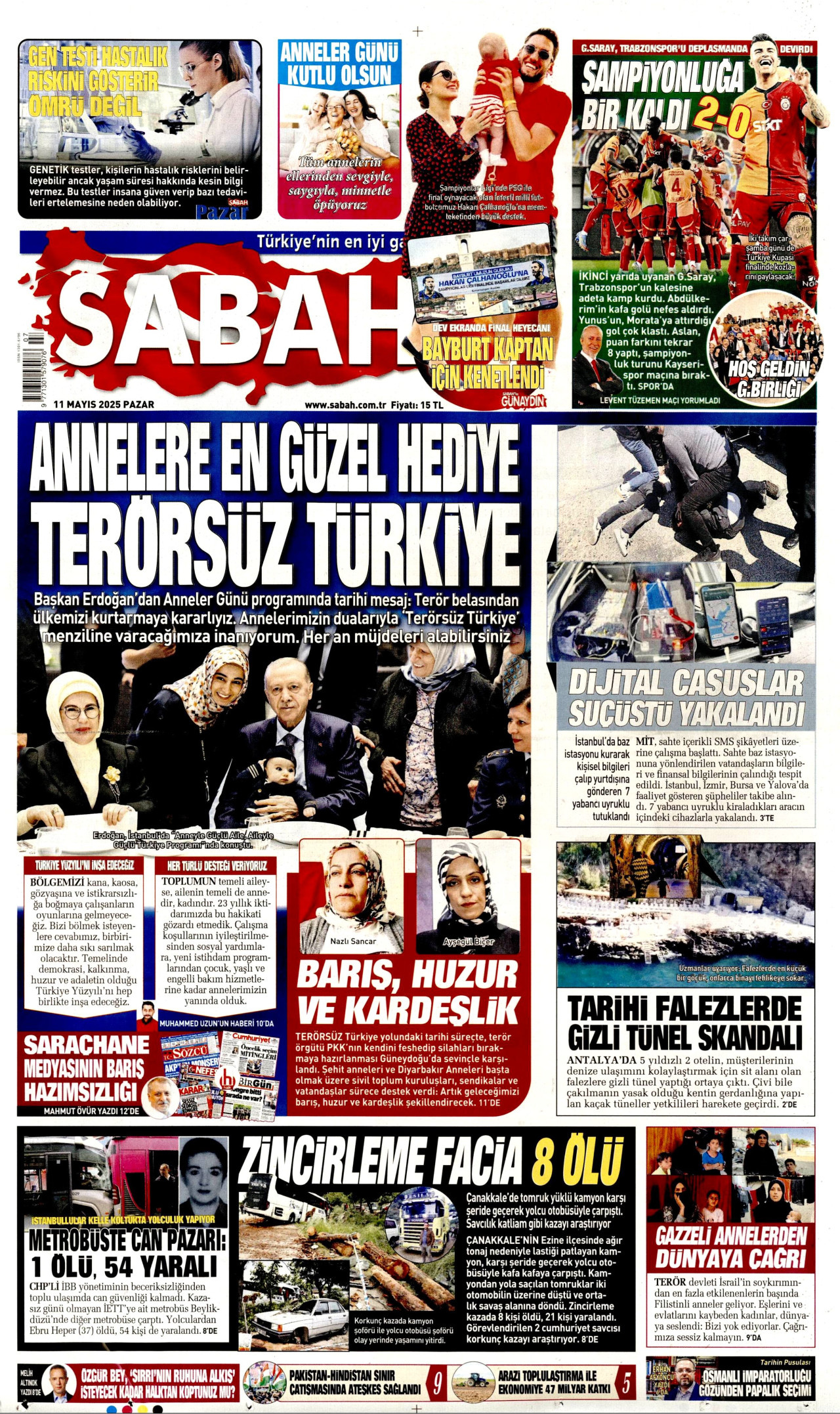 SABAH gazetesinin 11 Mayıs 2025 tarihli birinci sayfası