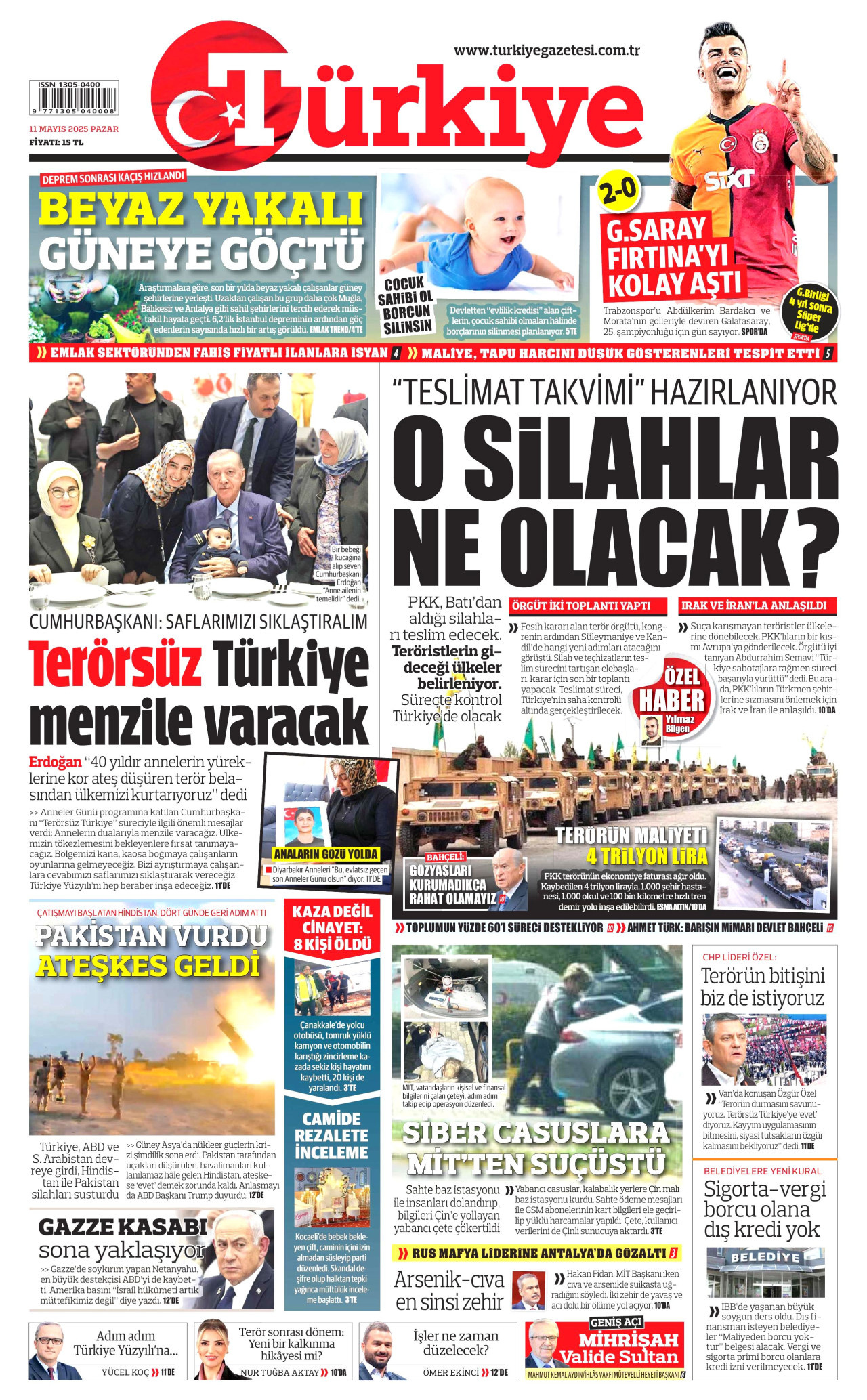 TÜRKİYE GAZETESİ gazetesinin 11 Mayıs 2025 tarihli birinci sayfası