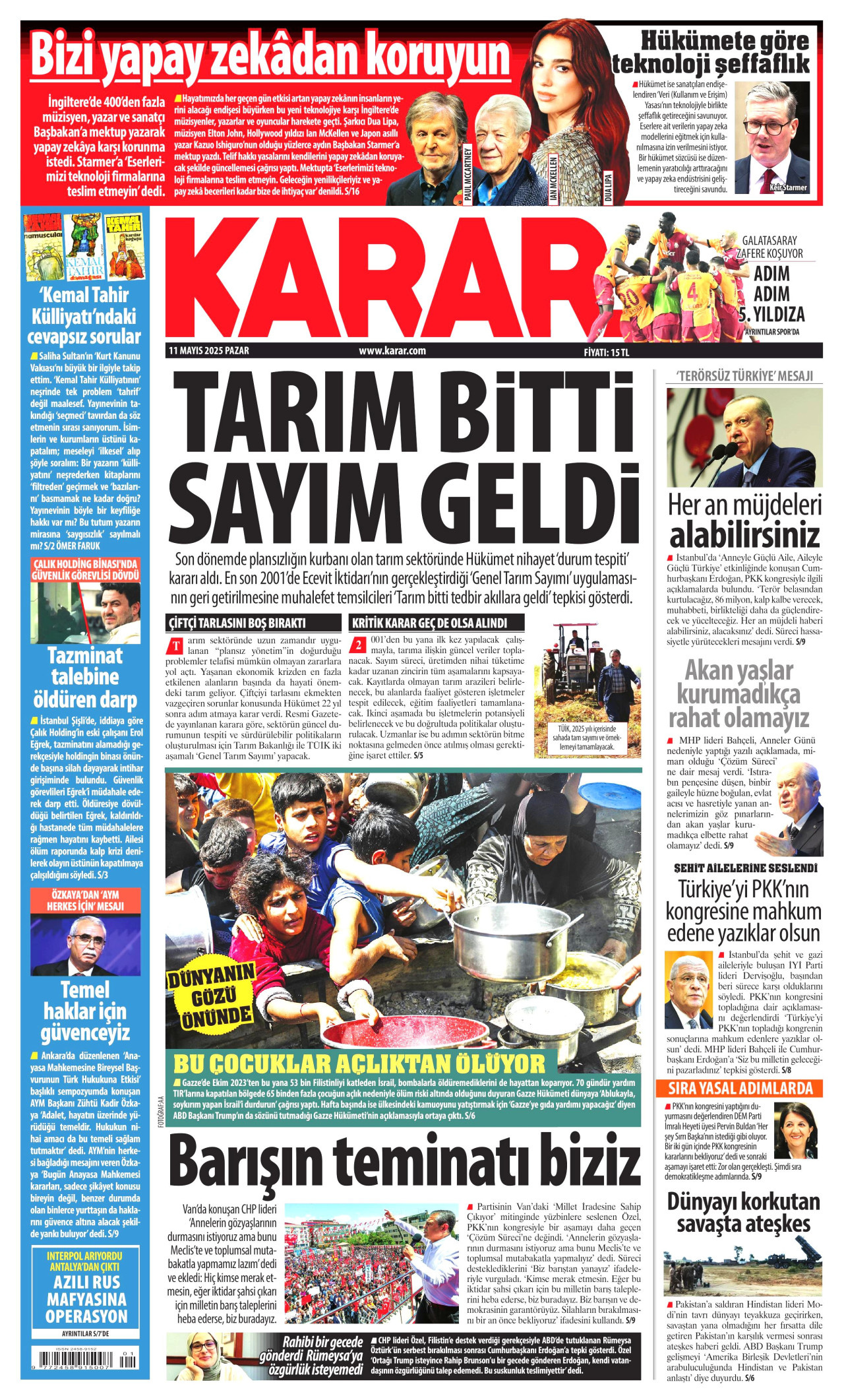 KARAR gazetesinin 11 Mayıs 2025 tarihli birinci sayfası