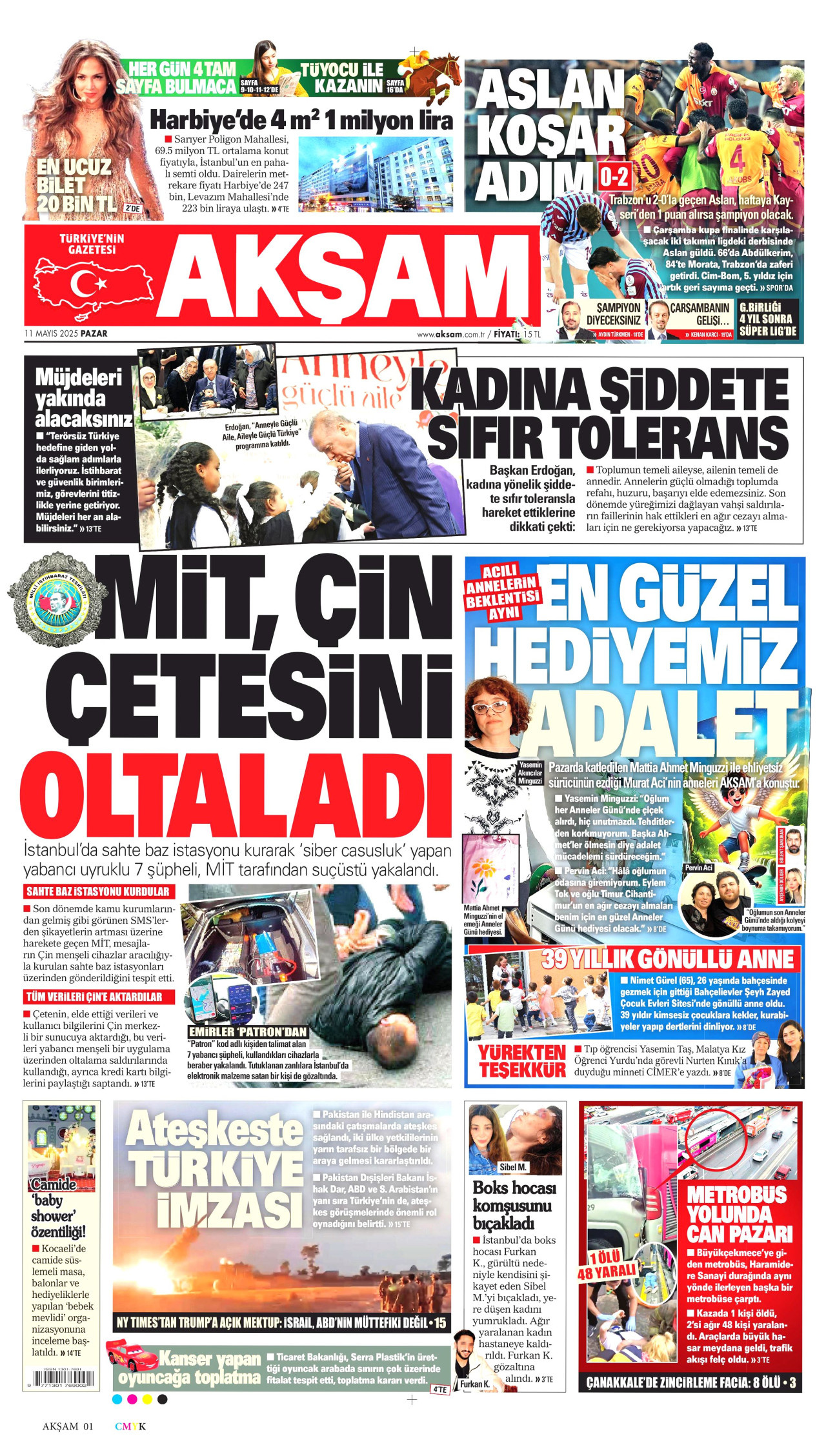 AKŞAM gazetesinin 11 Mayıs 2025 tarihli birinci sayfası