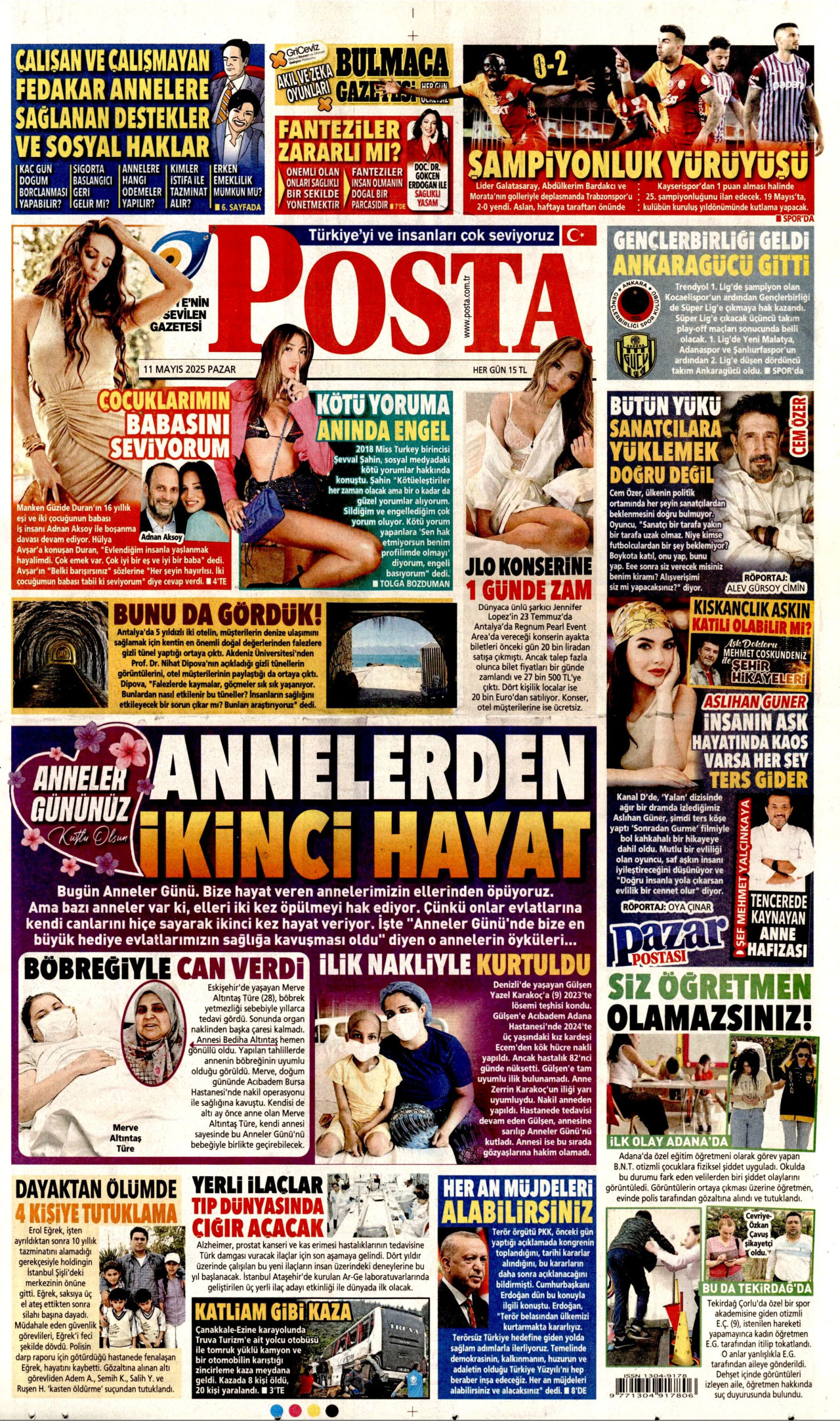 POSTA gazetesinin 11 Mayıs 2025 tarihli birinci sayfası
