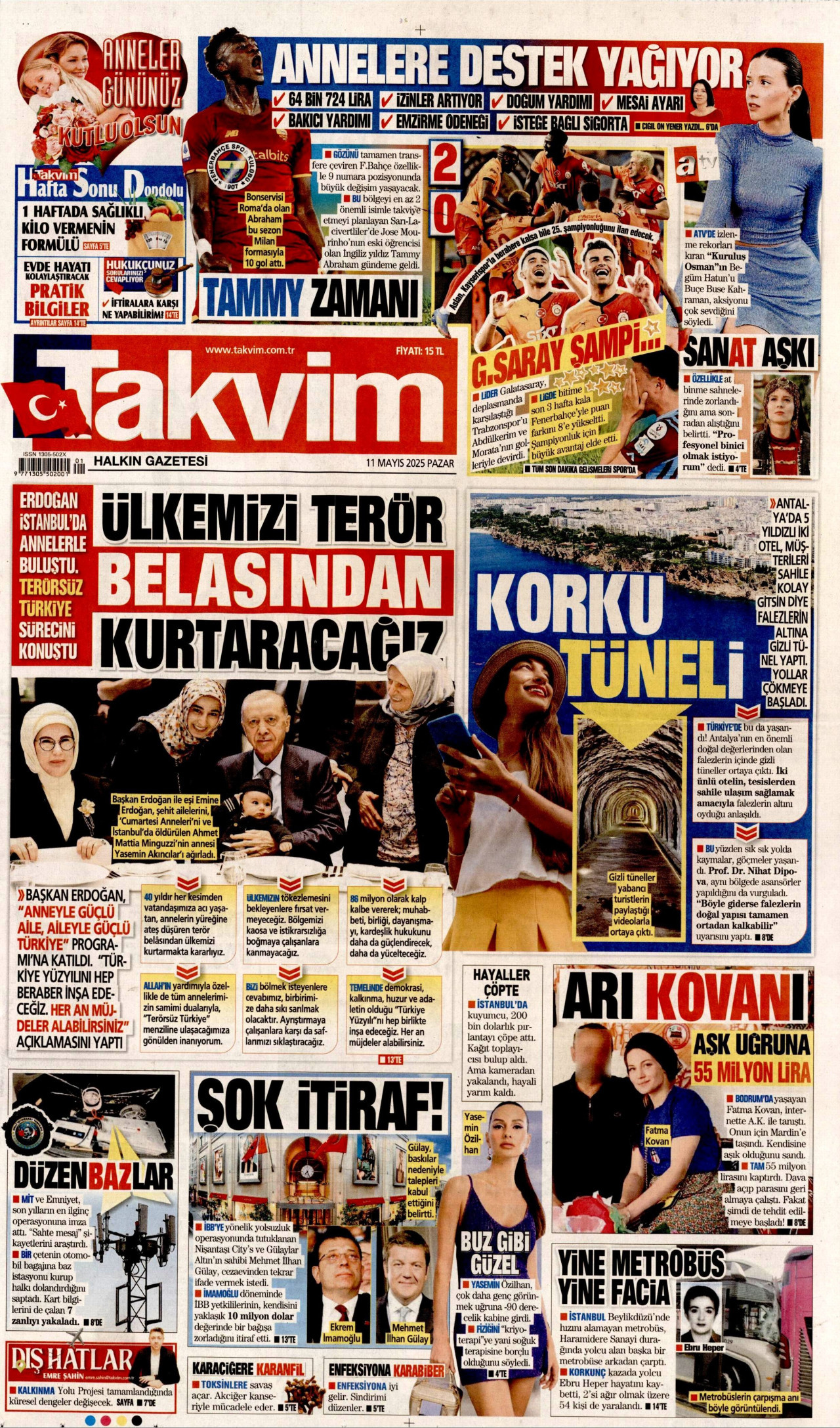 TAKVİM gazetesinin 11 Mayıs 2025 tarihli birinci sayfası