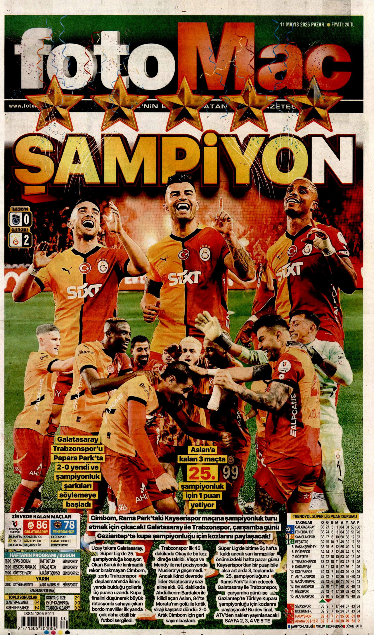 FOTOMAÇ gazetesinin 11 Mayıs 2025 tarihli birinci sayfası