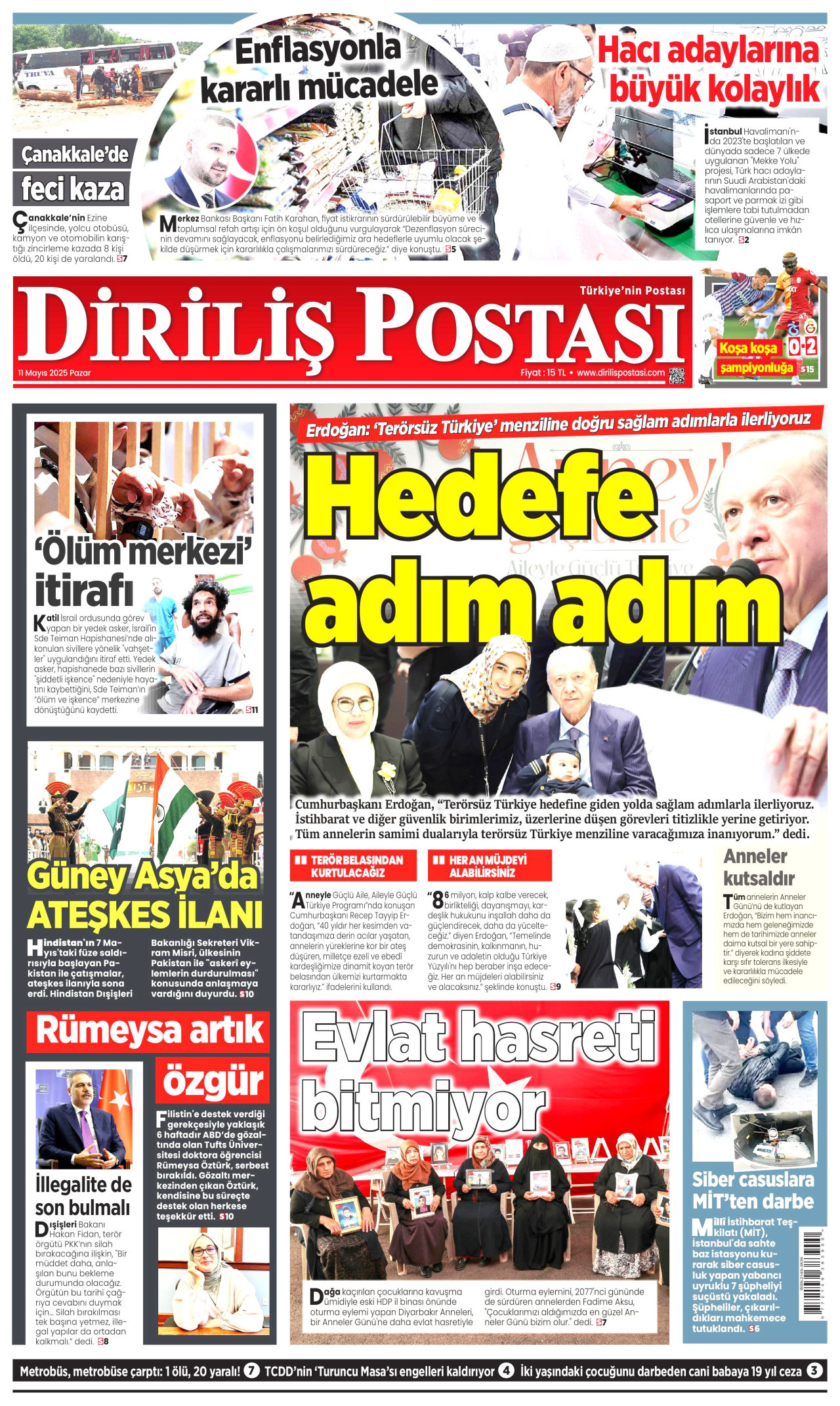 DİRİLİŞ POSTASI gazetesinin 11 Mayıs 2025 tarihli birinci sayfası