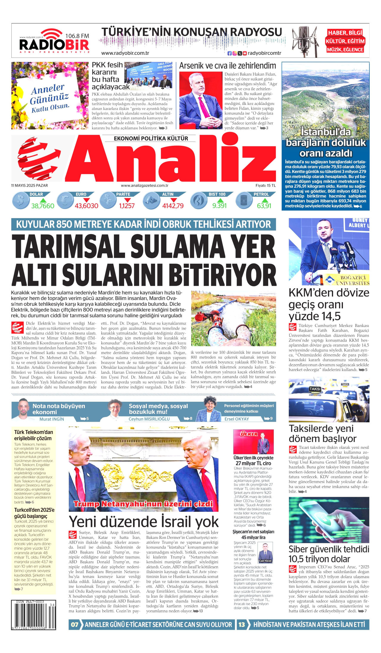 ANALİZ gazetesinin 11 Mayıs 2025 tarihli birinci sayfası