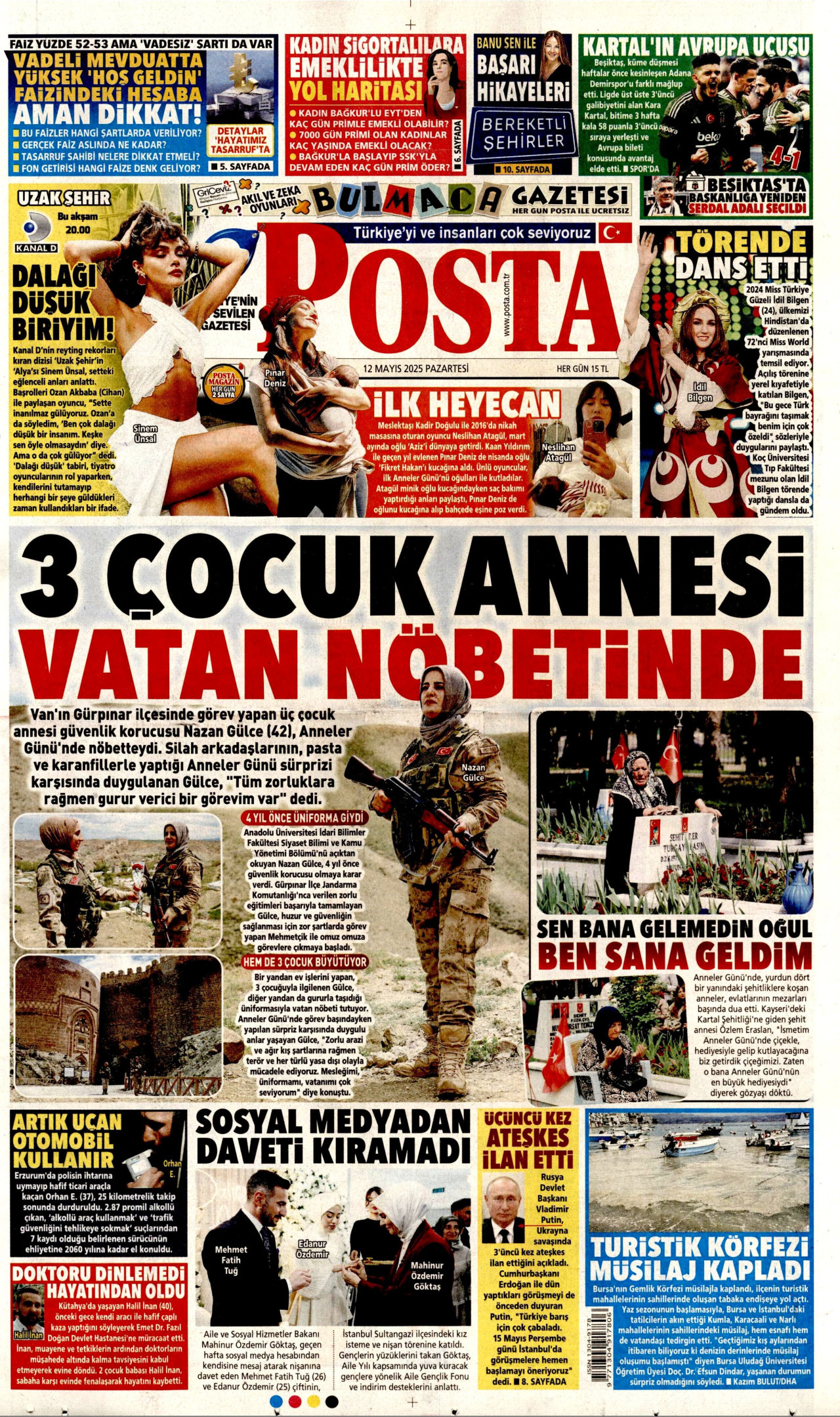 POSTA gazetesinin 12 Mayıs 2025 tarihli birinci sayfası