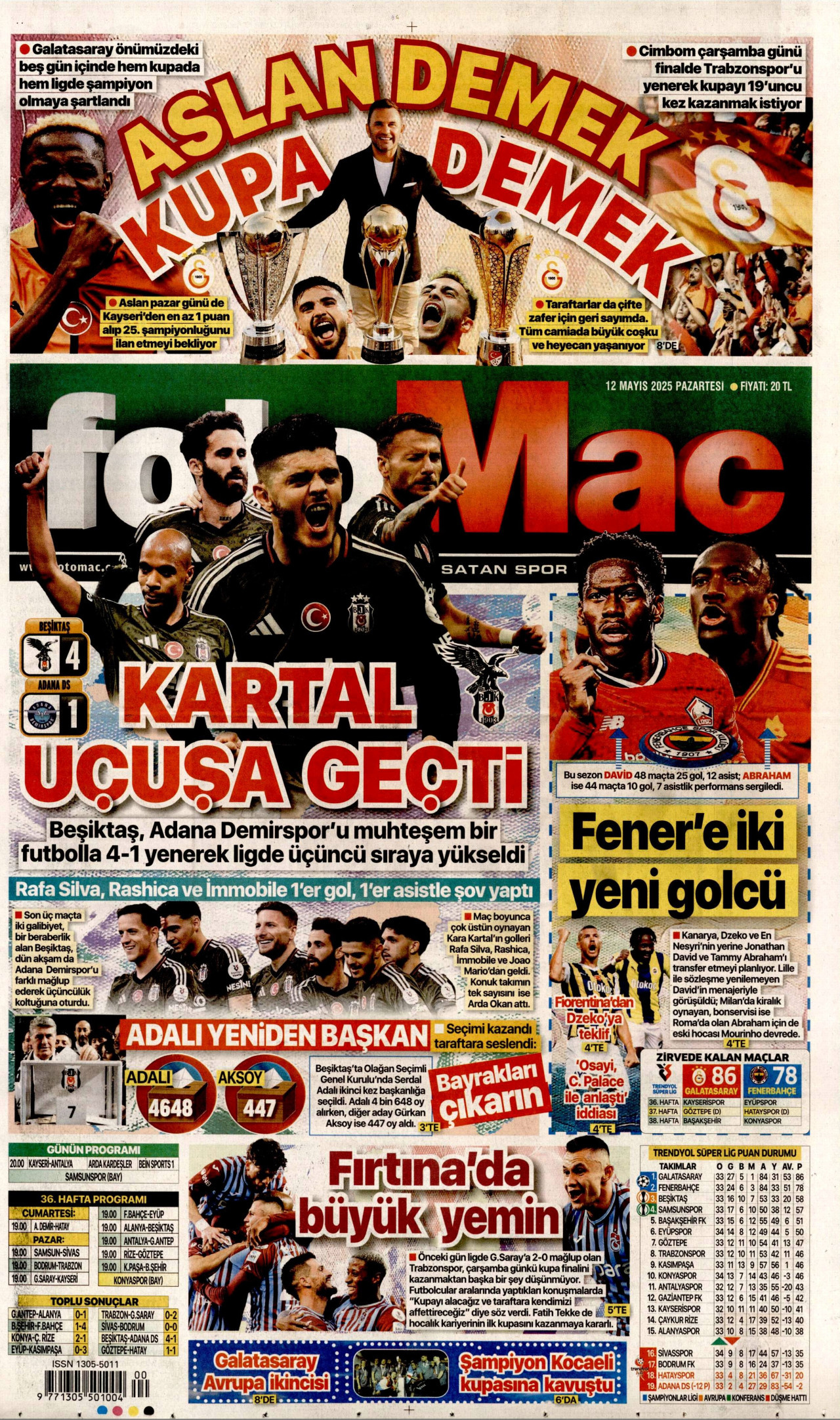 FOTOMAÇ gazetesinin 12 Mayıs 2025 tarihli birinci sayfası
