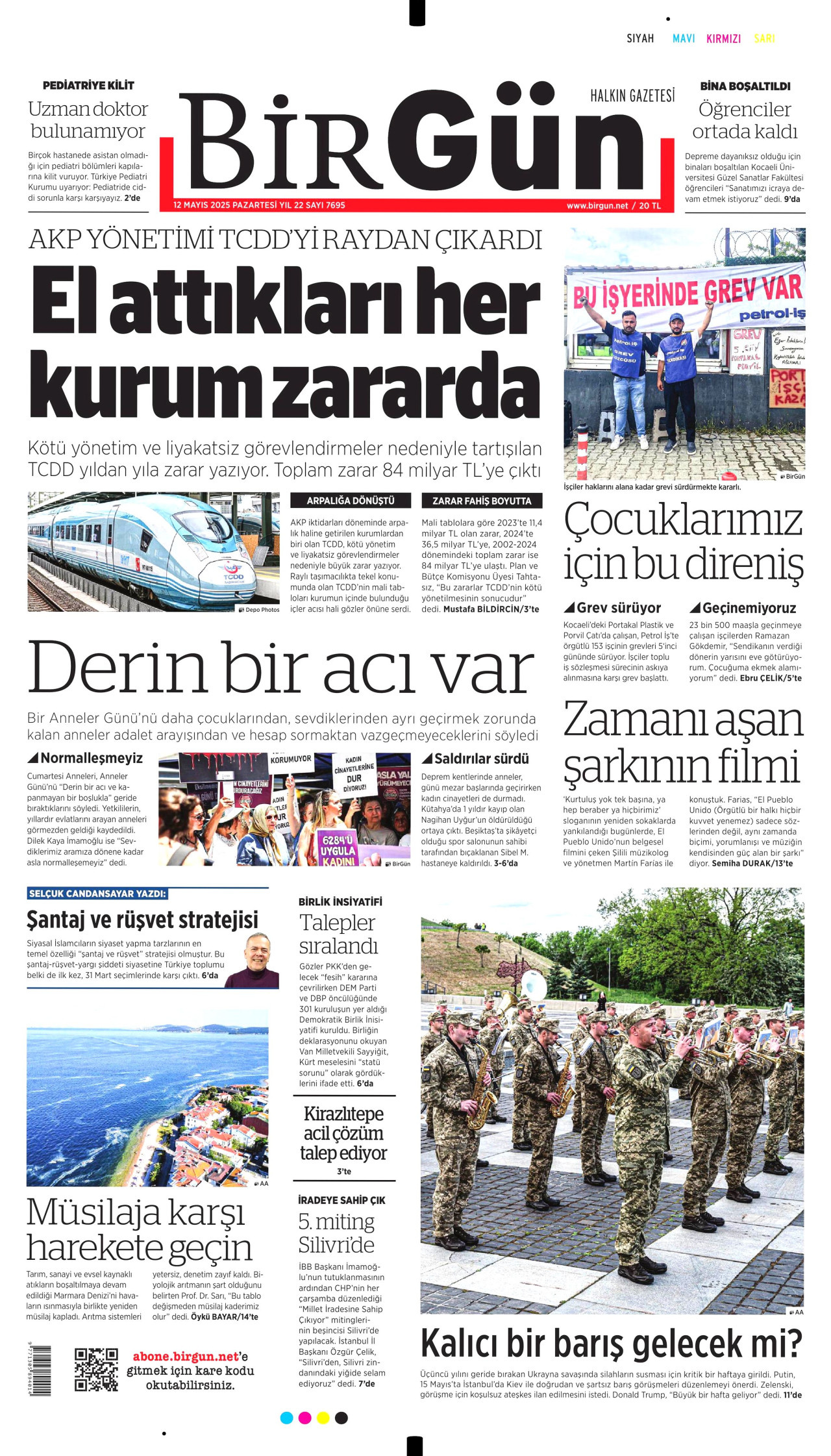 BİRGÜN gazetesinin 12 Mayıs 2025 tarihli birinci sayfası