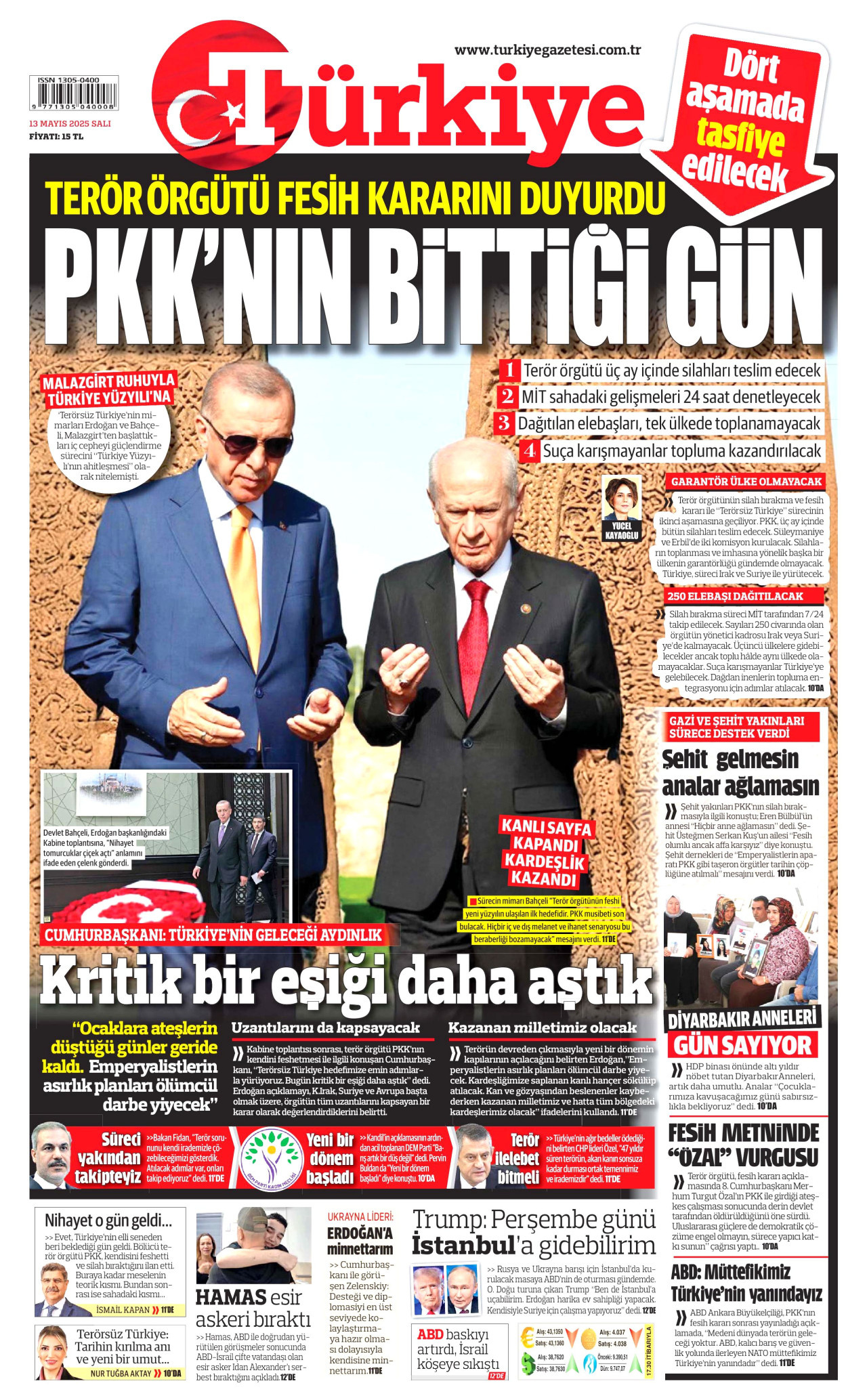 TÜRKİYE GAZETESİ gazetesinin 13 Mayıs 2025 tarihli birinci sayfası