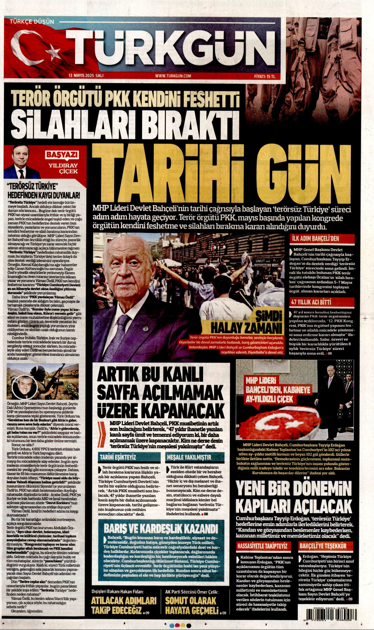 TÜRKGÜN gazetesinin 13 Mayıs 2025 tarihli birinci sayfası