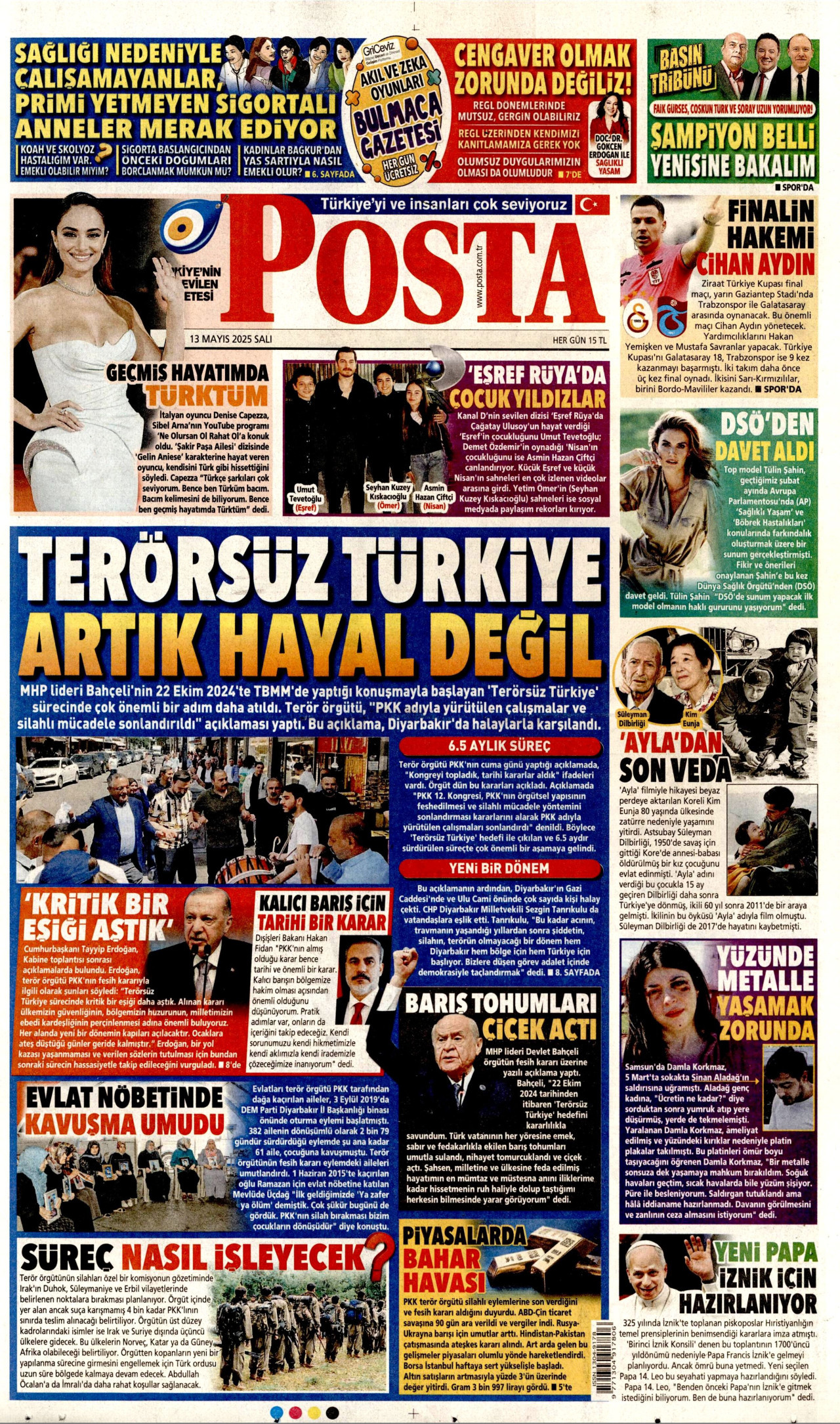 POSTA gazetesinin 13 Mayıs 2025 tarihli birinci sayfası
