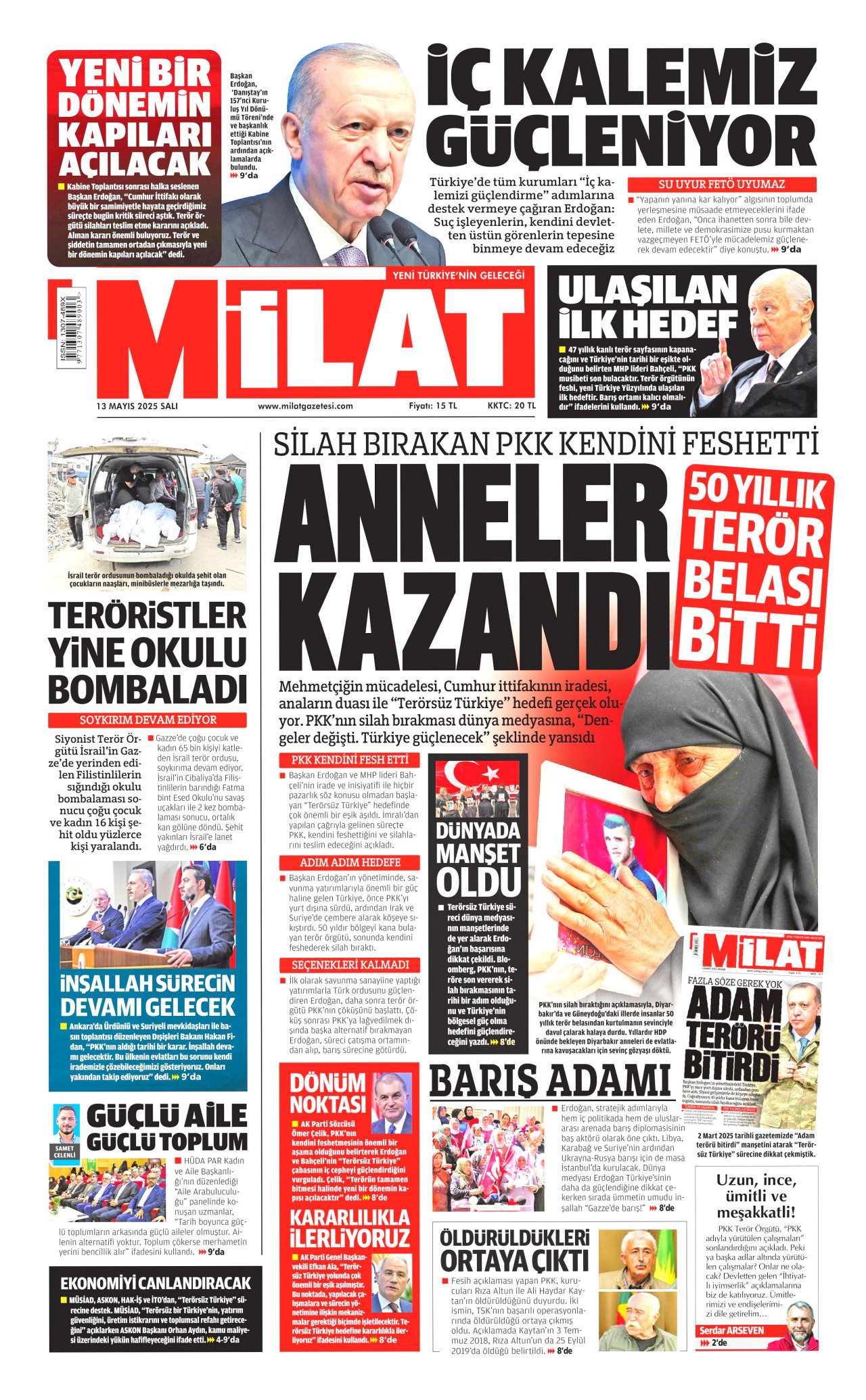 MİLAT gazetesinin 13 Mayıs 2025 tarihli birinci sayfası
