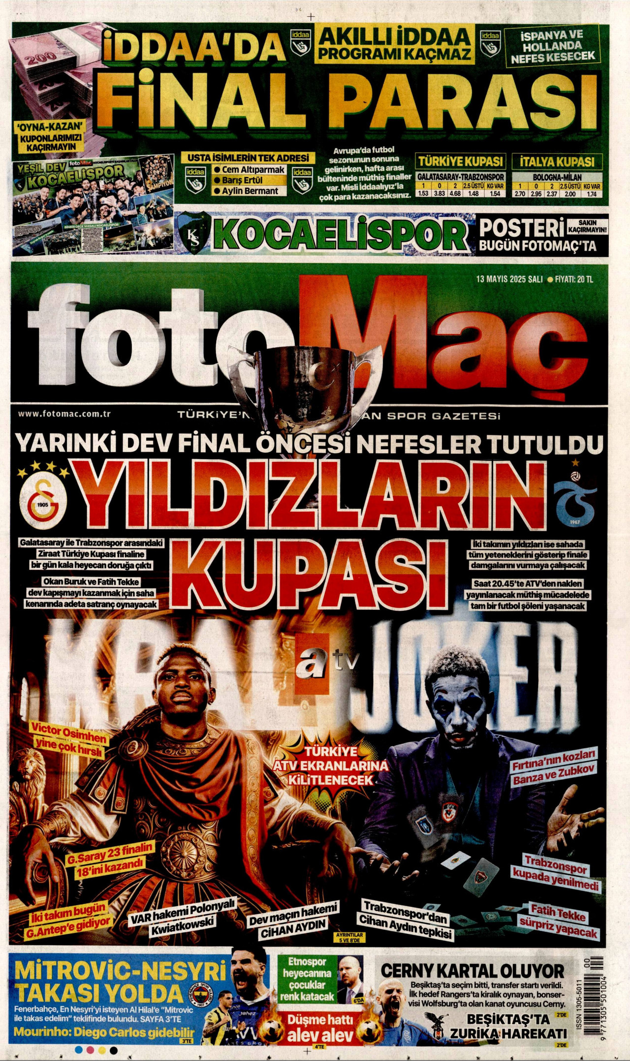 FOTOMAÇ gazetesinin 13 Mayıs 2025 tarihli birinci sayfası