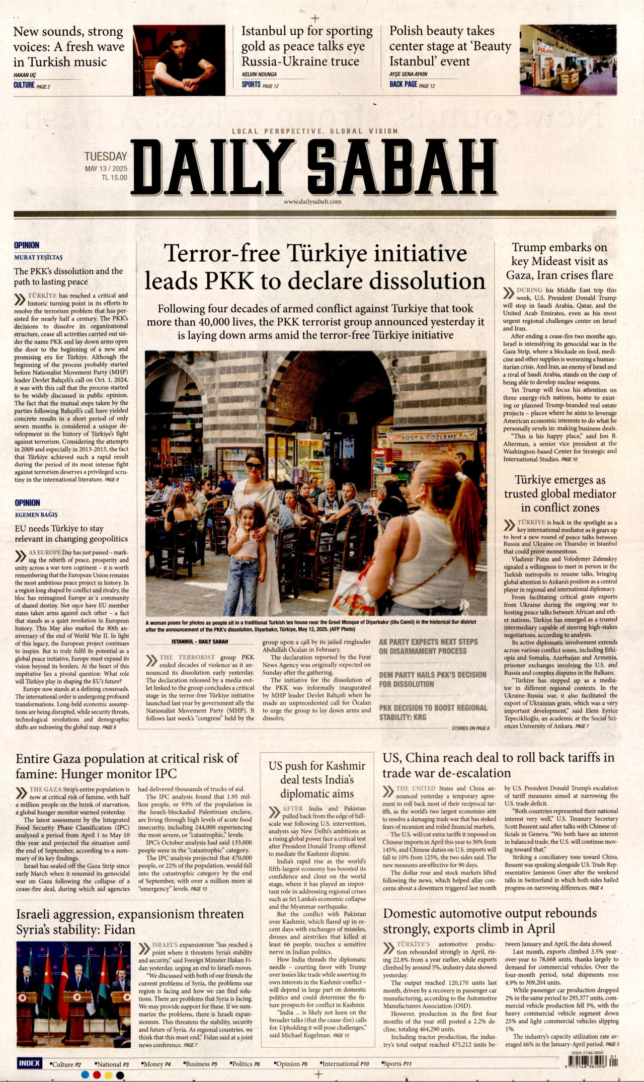 DAİLY SABAH gazetesinin 13 Mayıs 2025 tarihli birinci sayfası