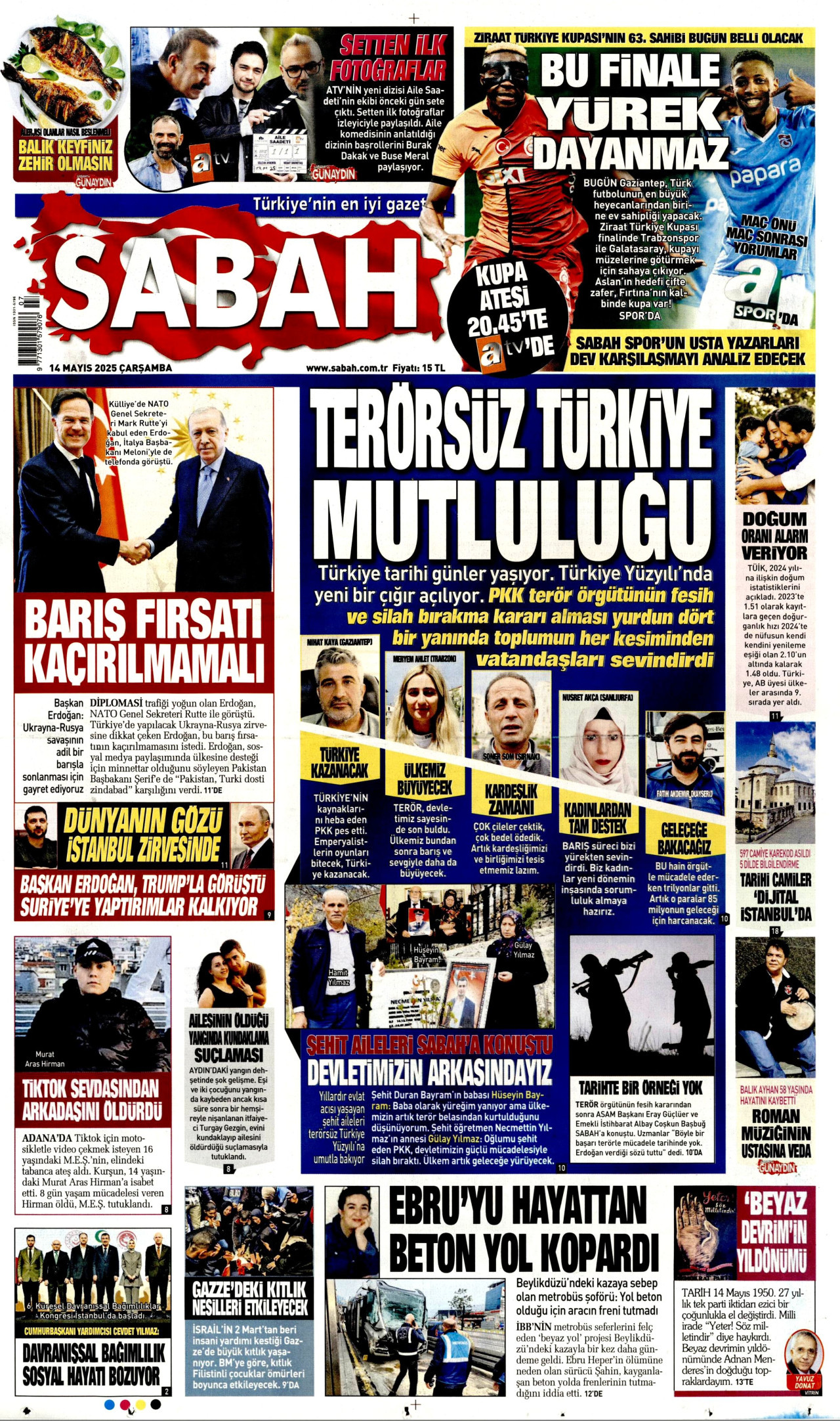 SABAH gazetesinin 14 Mayıs 2025 tarihli birinci sayfası