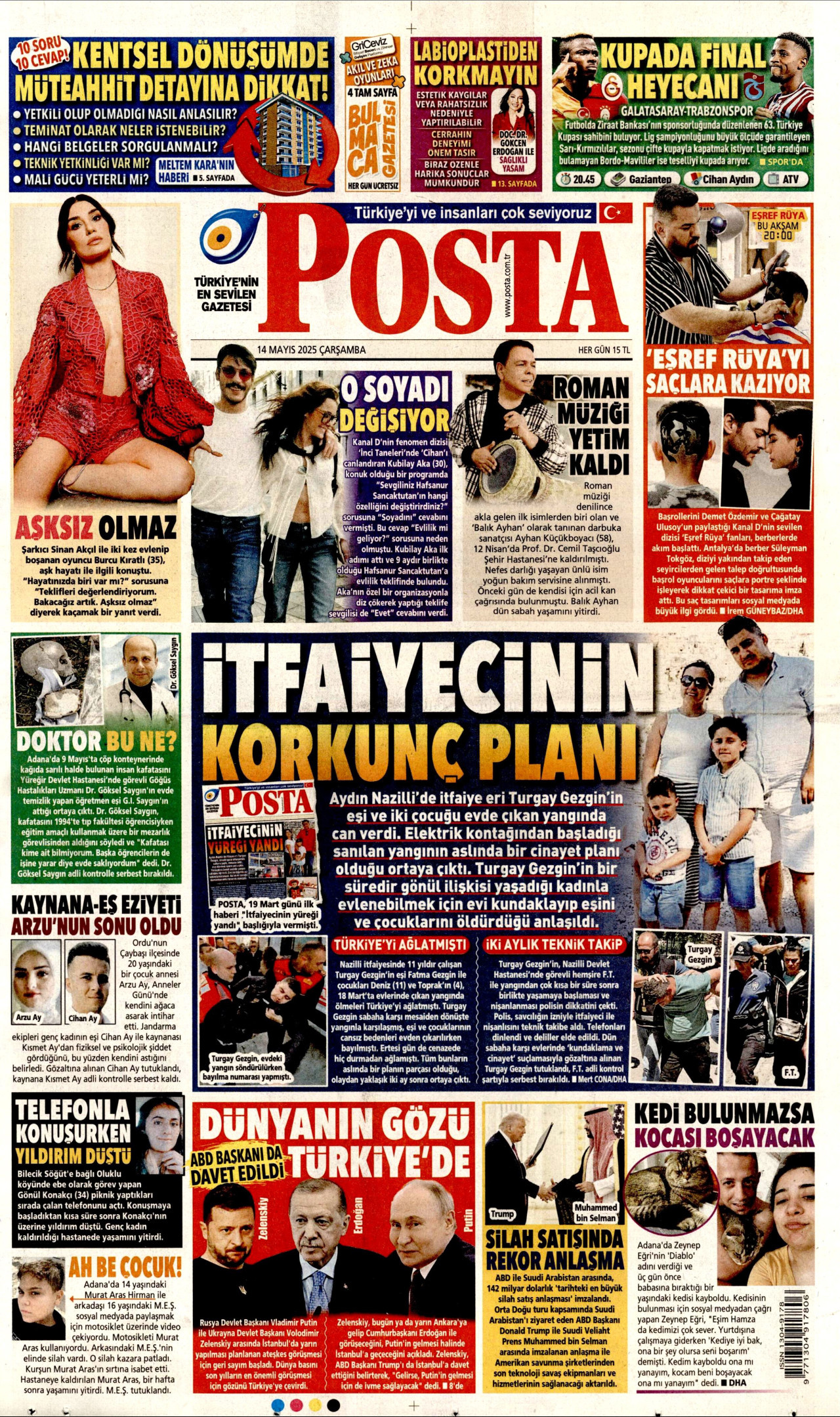POSTA gazetesinin 14 Mayıs 2025 tarihli birinci sayfası