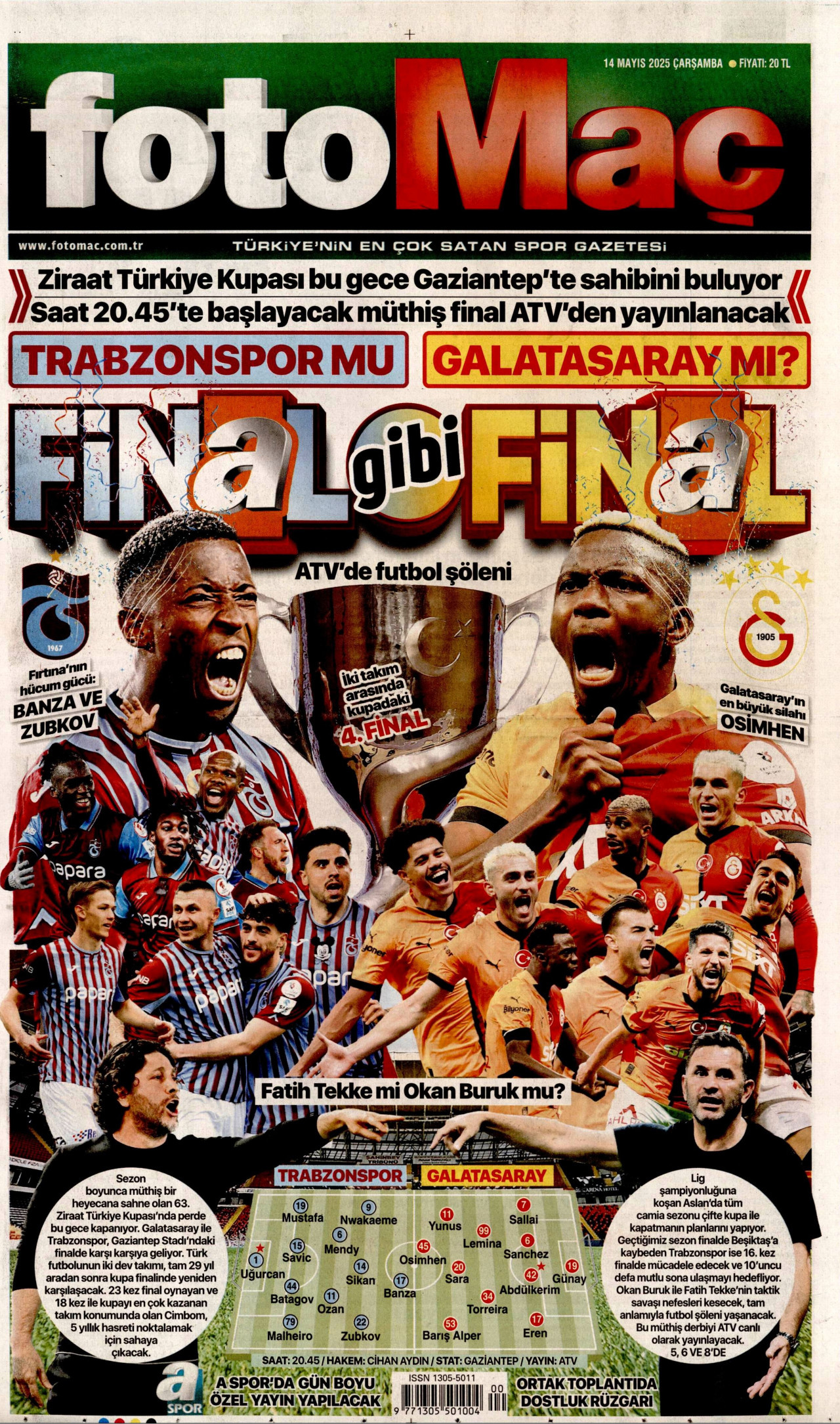 FOTOMAÇ gazetesinin 14 Mayıs 2025 tarihli birinci sayfası