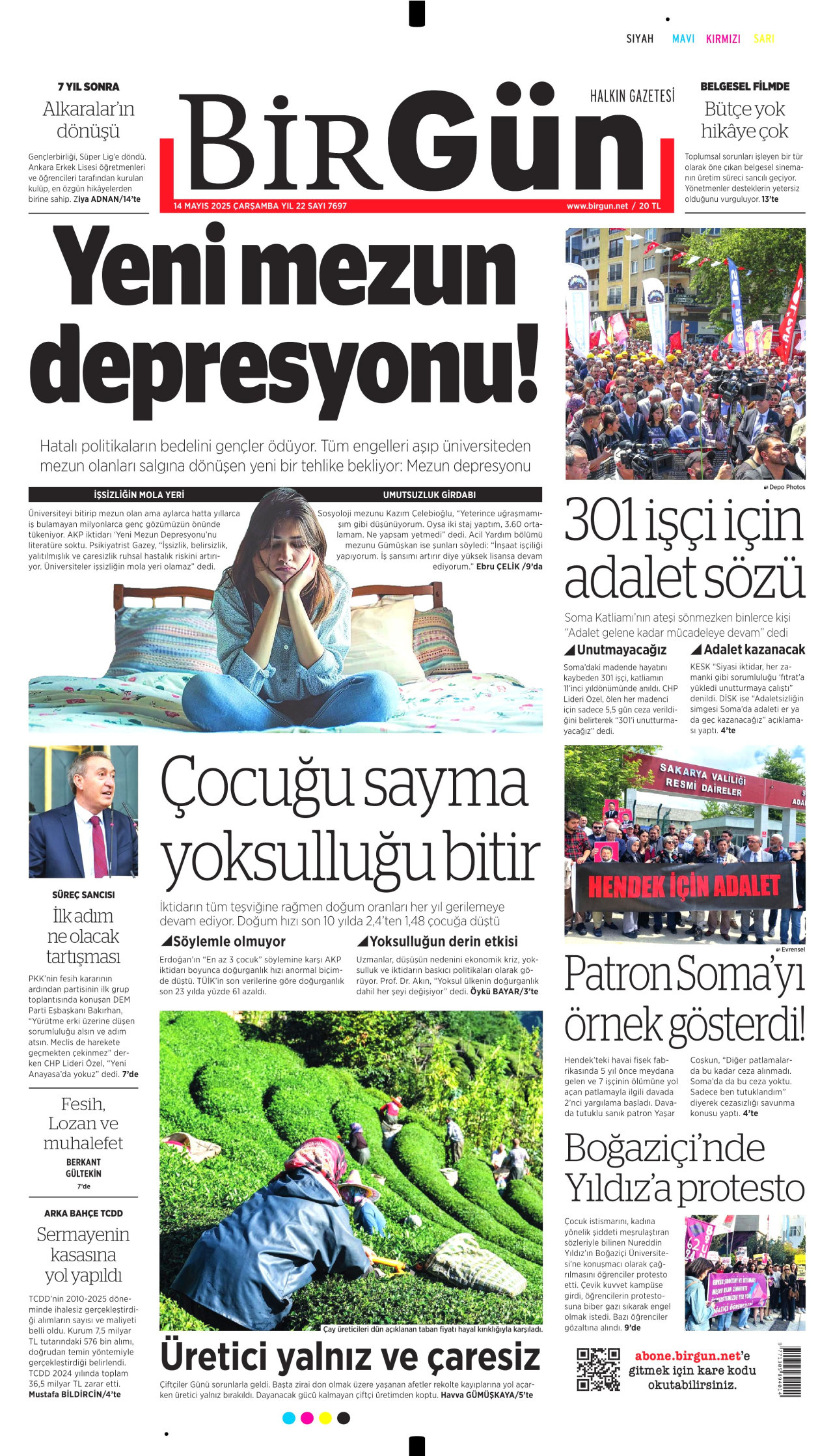 BİRGÜN gazetesinin 14 Mayıs 2025 tarihli birinci sayfası