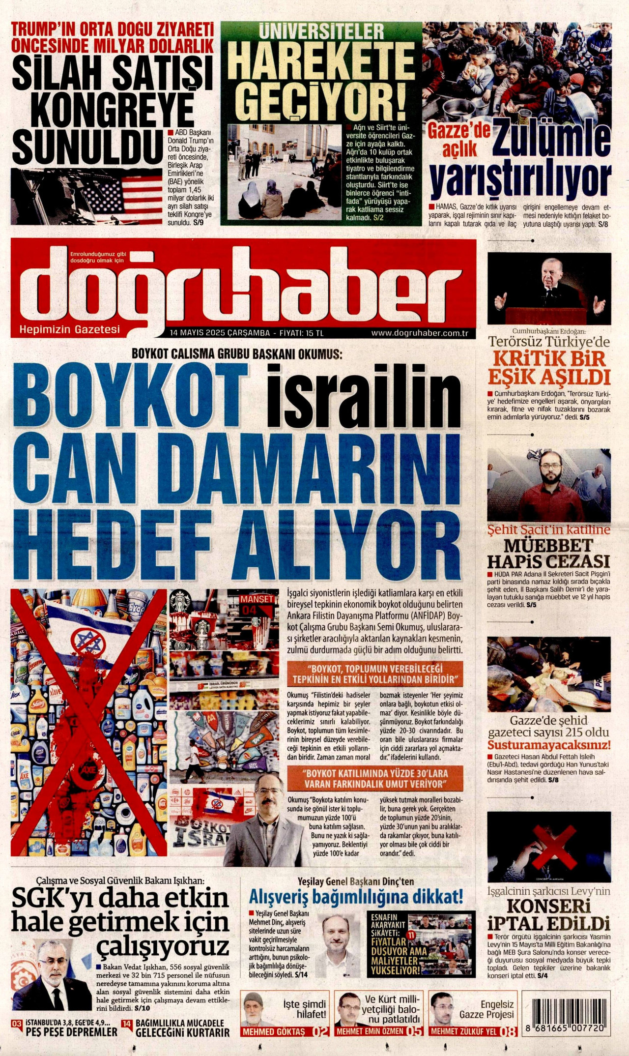 DOĞRU HABER gazetesinin 14 Mayıs 2025 tarihli birinci sayfası